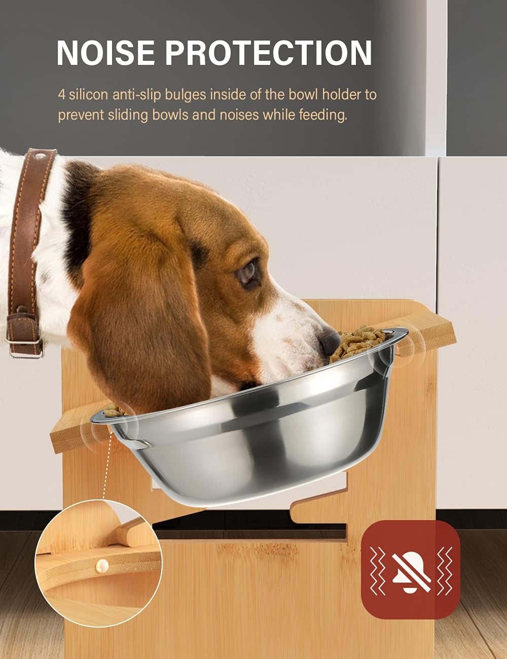 Vantic Elevated Dog Bowls  Adjustable Raised Dog Bowl Stand for Small Puppy and Cats  Sturdy Bamboo Pet Food Feeder with 2 Stainless Steel Dishes  Natural