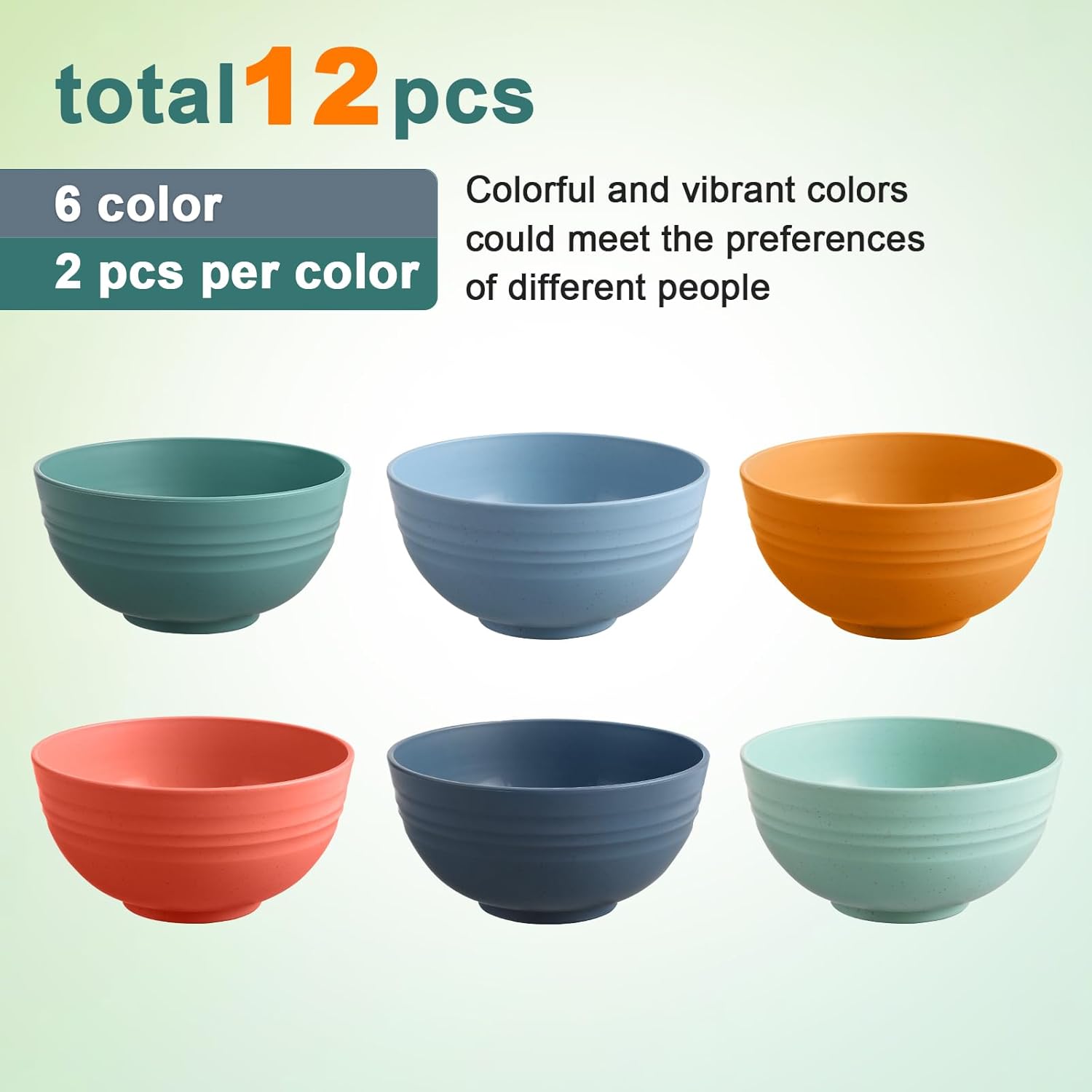 12 Pcs Unbreakable Cereal Bowls Set  26 Oz Wheat Straw Bowls Set  Microwave & Dishwasher Safe Rice Bowls for Kitchen  Reusable Plastic Bowls for Soup  Salad and Snack  BPA Free  Multicolor