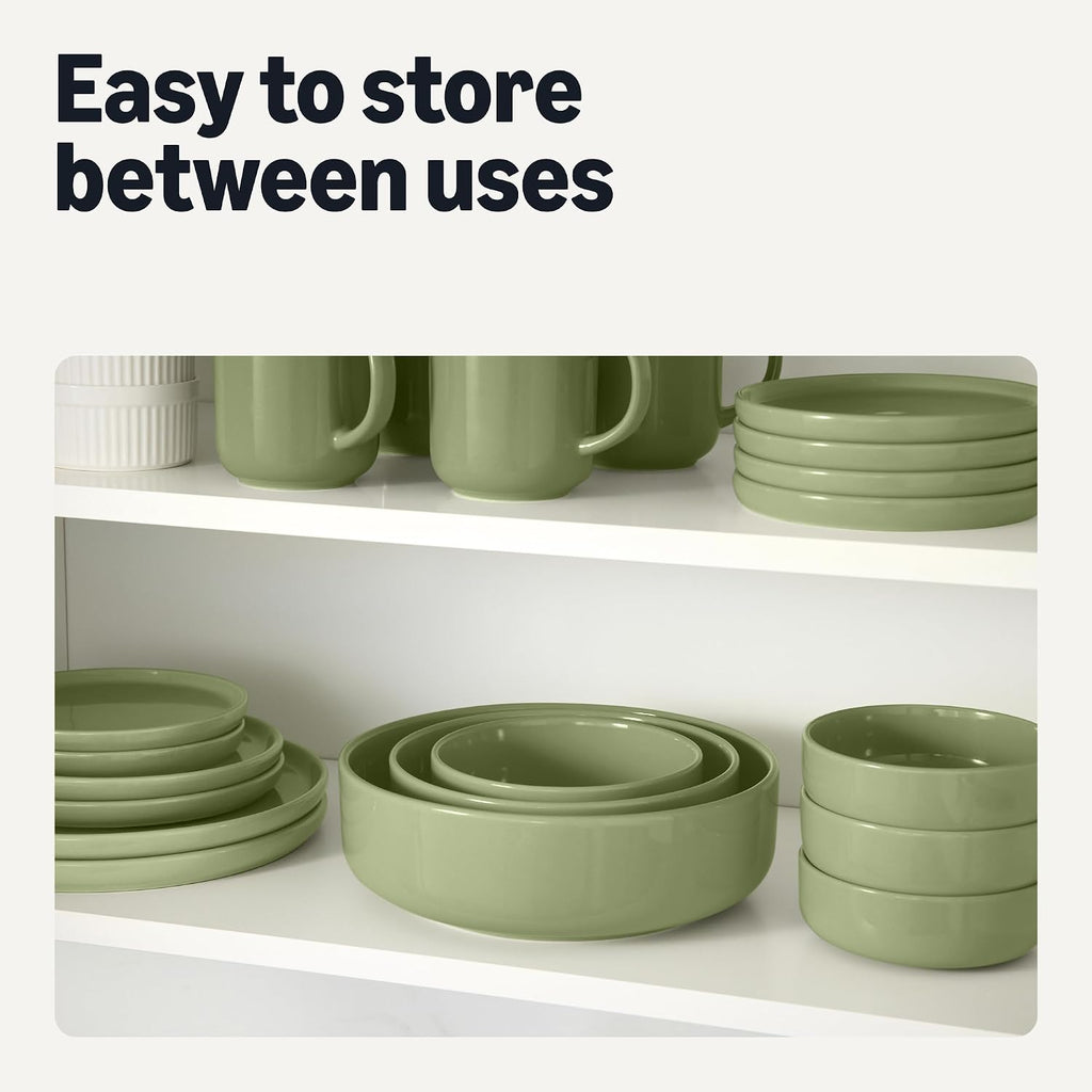 Amazon Basics Glazed Stoneware Bowls  Ceramic 4-Piece Set  Dishwasher-Safe  5.5 in.  Olive