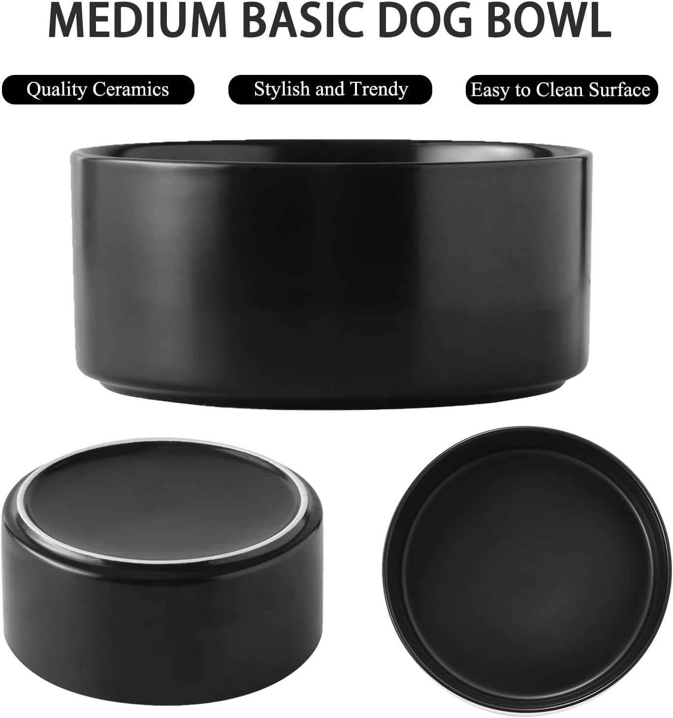 6'' Ceramic Raised Dog Bowl - 30Oz Dog Food & Water Bowl with Elevated Non-Slip Bamboo Stand  Dishwasher & Microwave Safe  Anti Vomiting Heavy Duty Pet Bowl for Small and Medium Dogs  Black