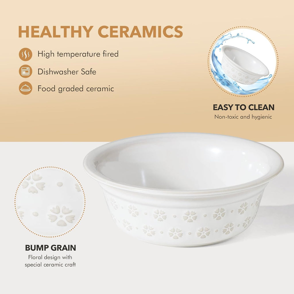 6.3inch Ceramic Adjustable Raised Double Bowls Set with Stand  3 Heights Elevated  2 Placement Options Food and Water Bowls for Adult Cat Small and Medium Dog(Reactived Glaze -White)