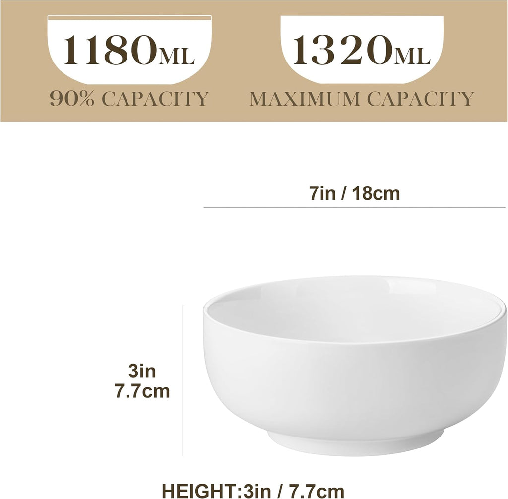 MALACASA Salad Bowls Set  44 OZ (7") Large Soup Bowls Cereal Bowl for Kitchen  White Ceramic Bowls Set of 2  Dishwasher & Microwave Safe Series REGULAR