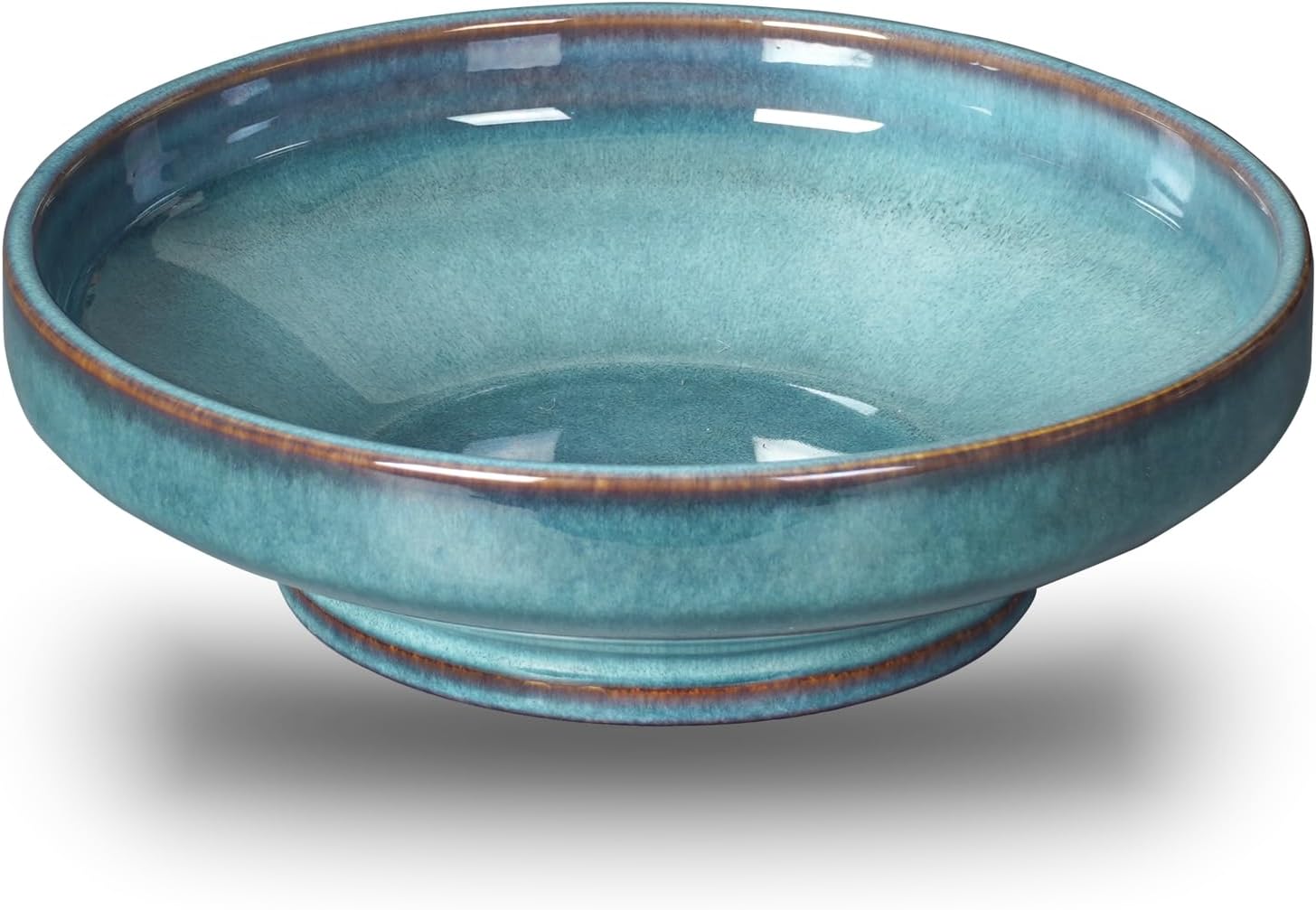 Ceramic Fruit Bowl for Kitchen Counter Decorative Pedestal Bowl for Table Countertop Large Footed Serving Bowl 10.2 Inch (Blue)