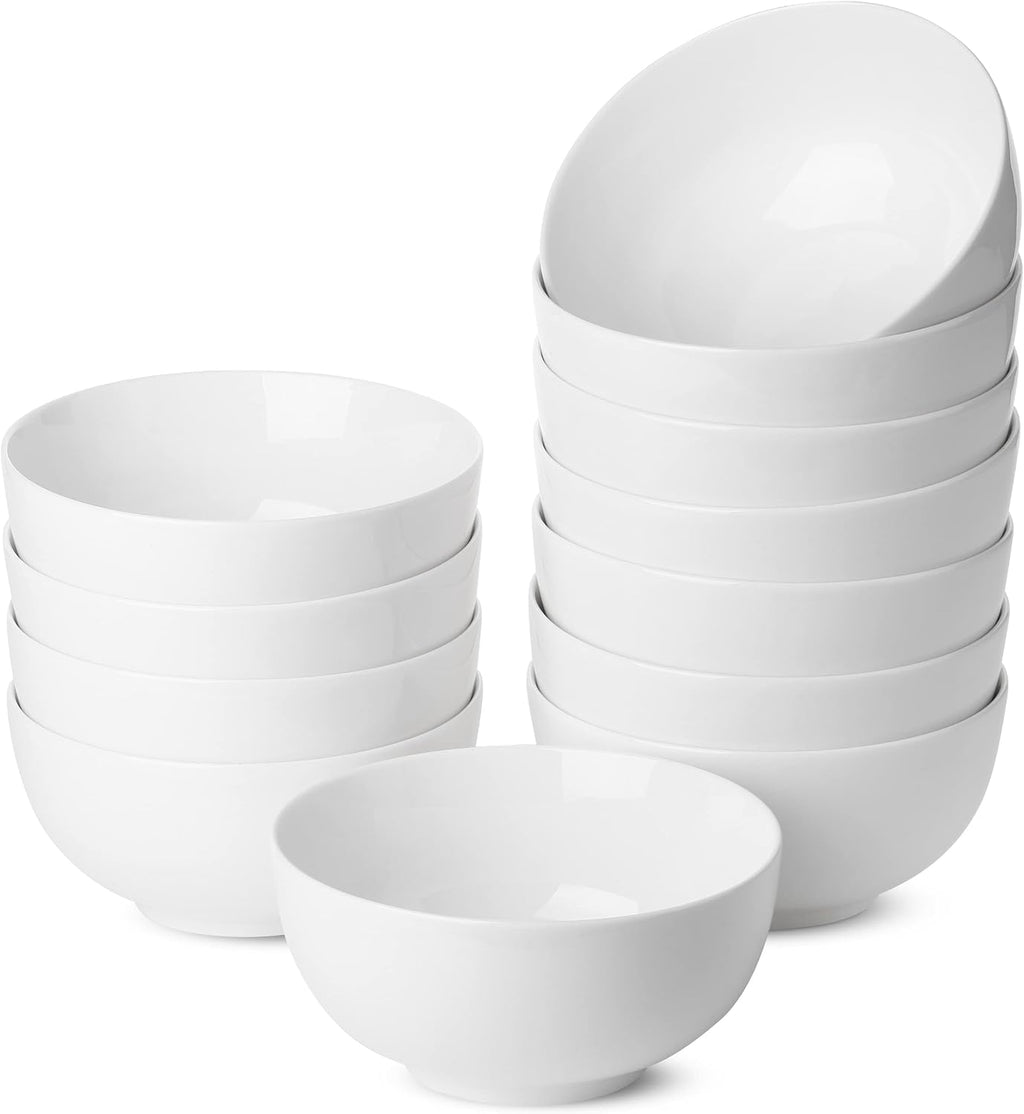 BTaT- White Soup Bowls Set of 12  16 Ounces  Porcelain Dishes for Soup  Rice  Salad  Noodle  Microwave  Oven  Freezer & Dishwasher Safe  Deep White Cereal Bowls for Kitchen  Christmas Gifts
