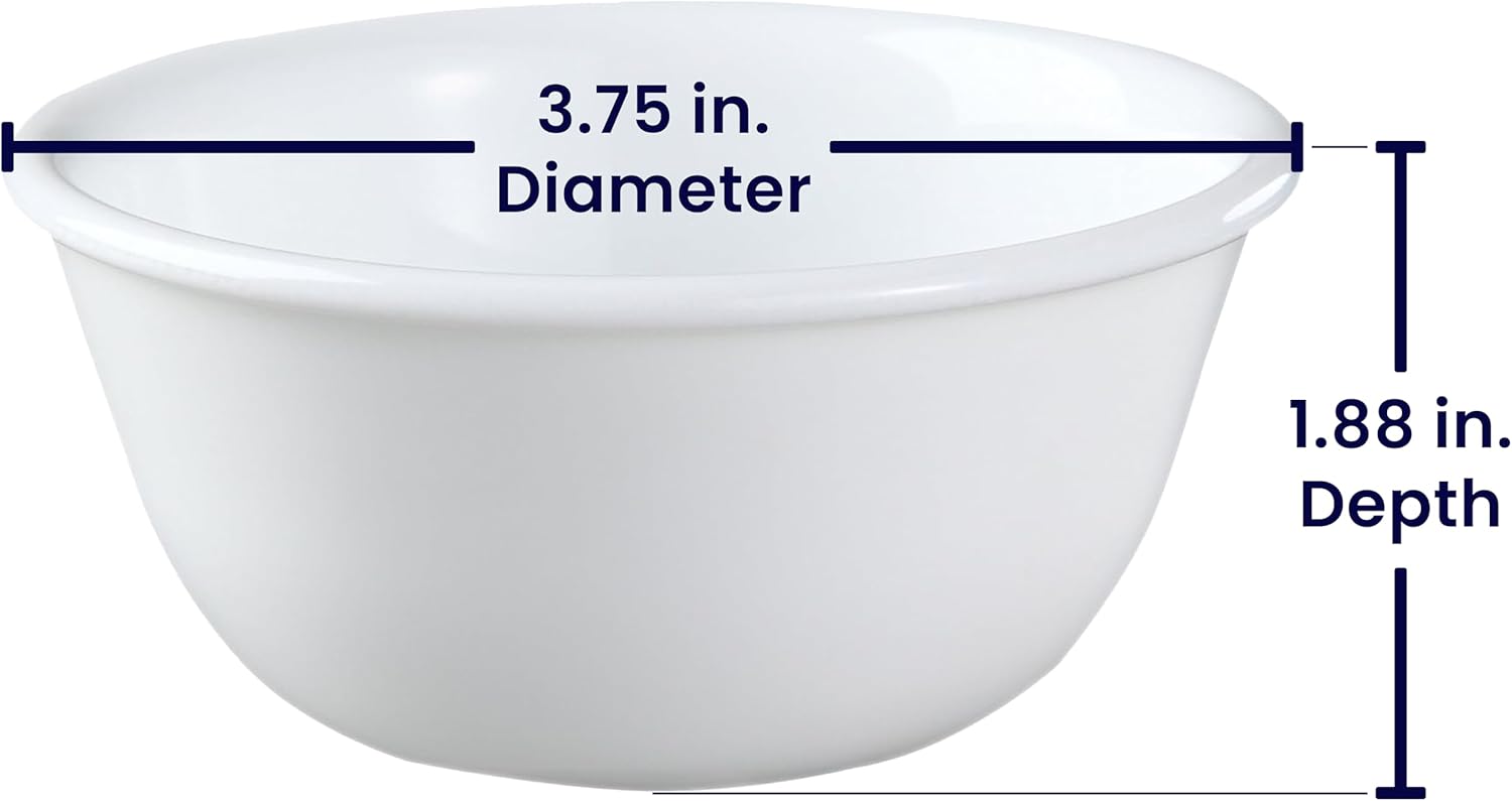 Corelle Vitrelle 6-oz Ramekin Bowls  Set of 6 Chip & Crack Resistant Bowls  Great For Dips  Condiments  Ice Cream  Small Side Dishes  Ceramic Dessert Bowls Set  Winter Frost White