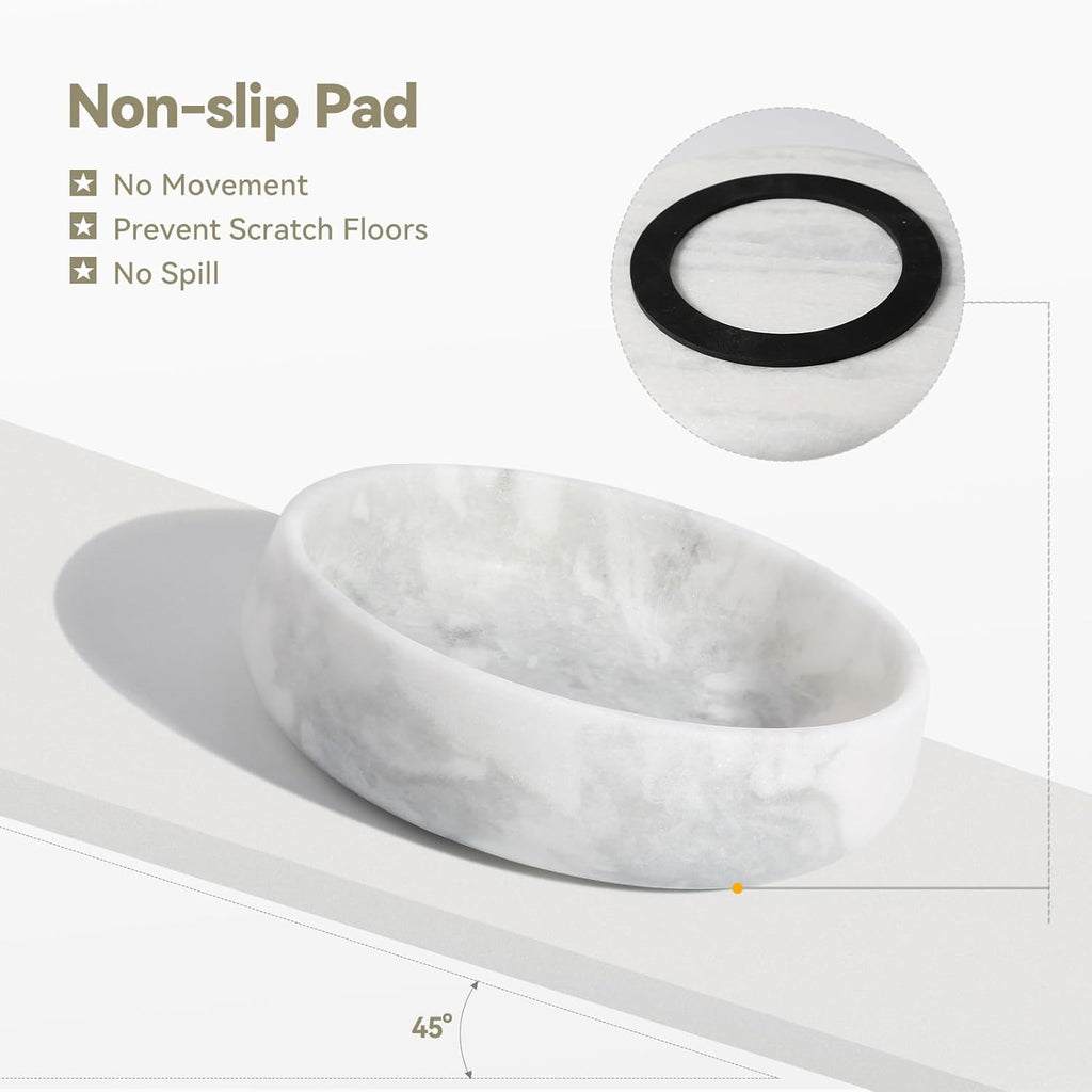 White Marble Dog Bowls  Non-Slip Dog Food Water Bowl Small  Heavy Duty Pet Bowl for Cats and Medium Dogs  Weighted African Natural Marble  Holds 4 Cups(5lbs)