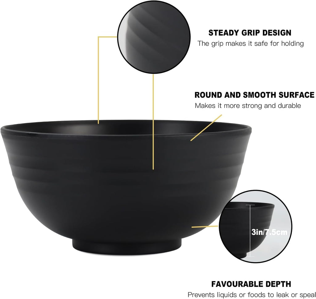 Homienly Cereal Bowl Set  Wheat Straw Bowls for Kitchen  Unbreakable Lightweight Bowl Set of 8  Microwave and Dishwasher Safe Bowls  Reusable Bowl for Serving  Cereal  Snack Fruit(Black  26 OZ)