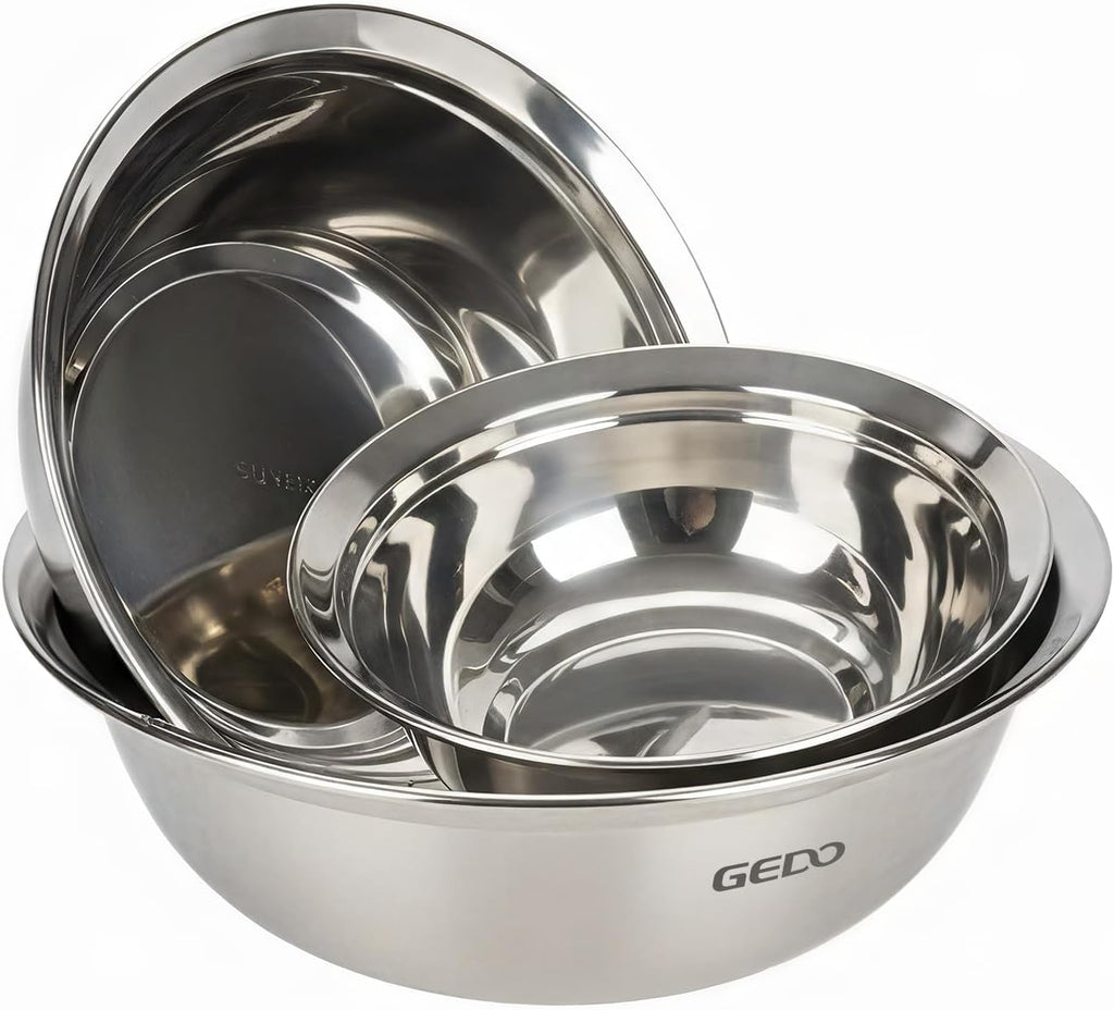 GEDO Stainless Steel 3 Pieces Mixing Bowls Set  316L Grade  Silver  Nesting Design  Professional Kitchen Bowls