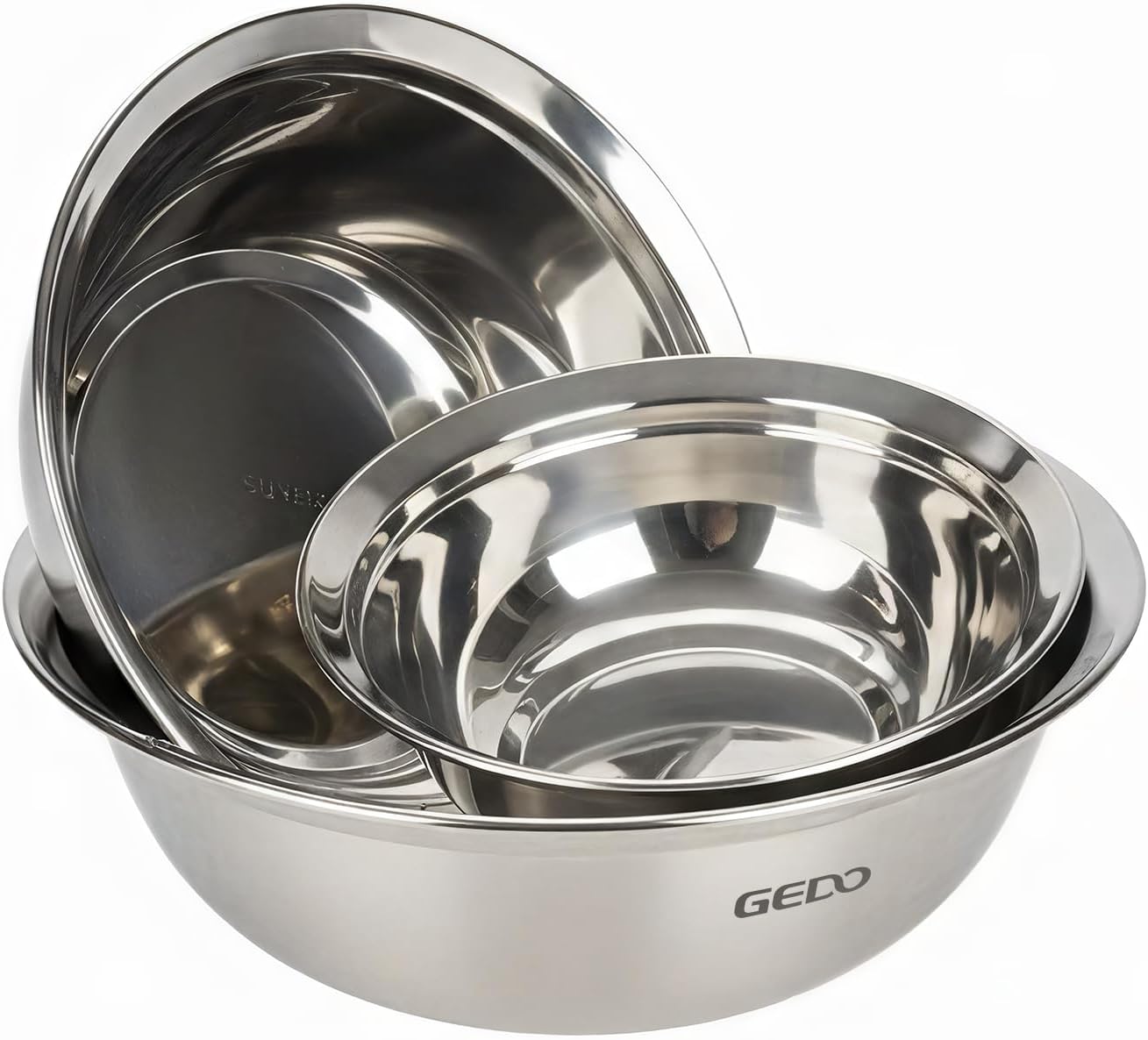 GEDO Stainless Steel 3 Pieces Mixing Bowls Set  316L Grade  Silver  Nesting Design  Professional Kitchen Bowls