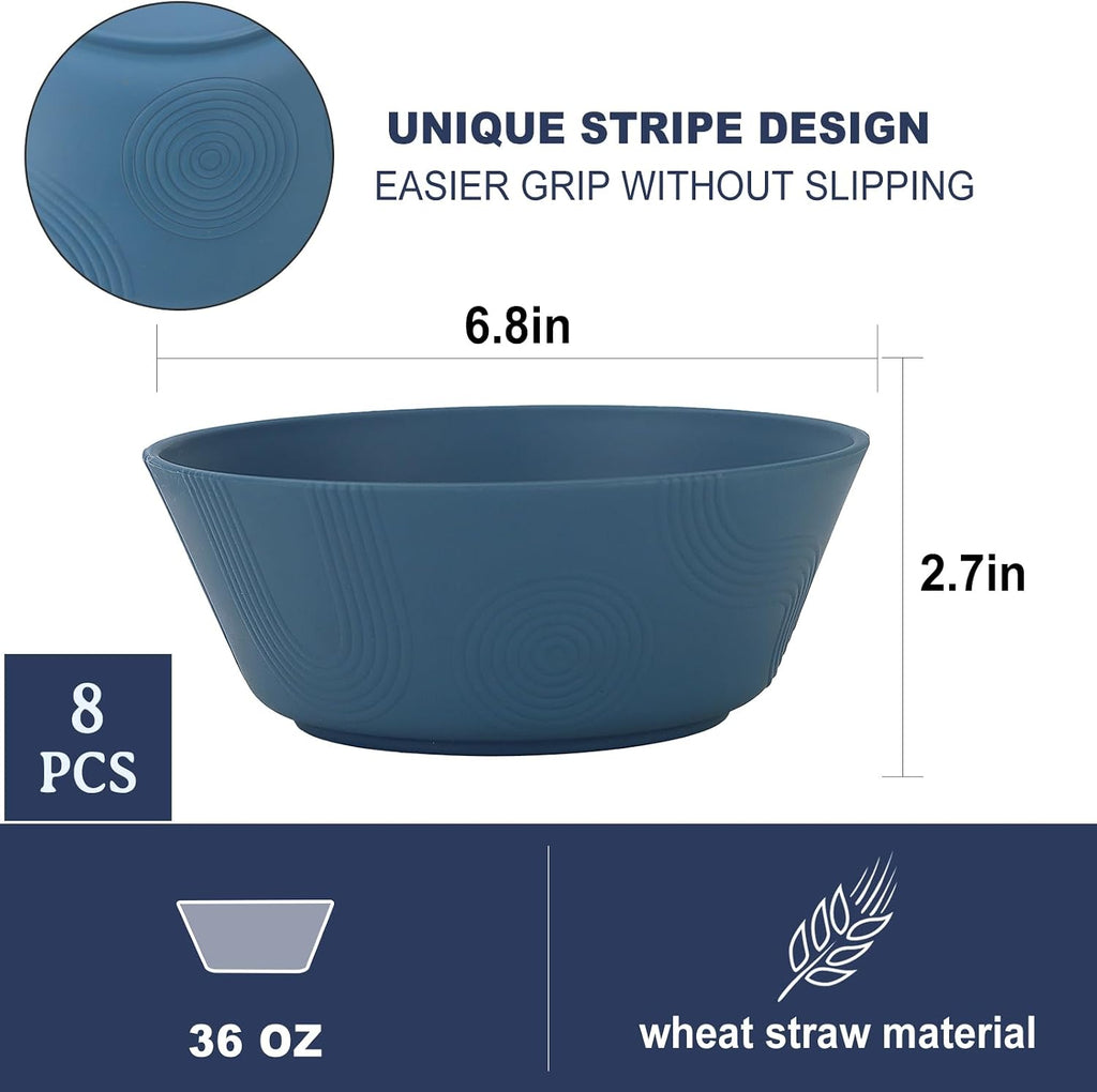 PYRMONT 36 OZ Wheat Straw Bowls Set of 8 Large Cereal Bowls Reusable Soup Bowls Microwave & Dishwasher Safe Unbreakable Bowls Kitchen for Cereal Salad  Rice Noodles - Multi