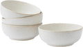 Stoneware Bowl Set of 4-25oz  6.5" Ceramic Serving Bowls for Salad  Cereal  Soup & Fruit - Microwave & Dishwasher Safe - Rustic Minimalist Design - Oatmeal Cream - Ideal Gift