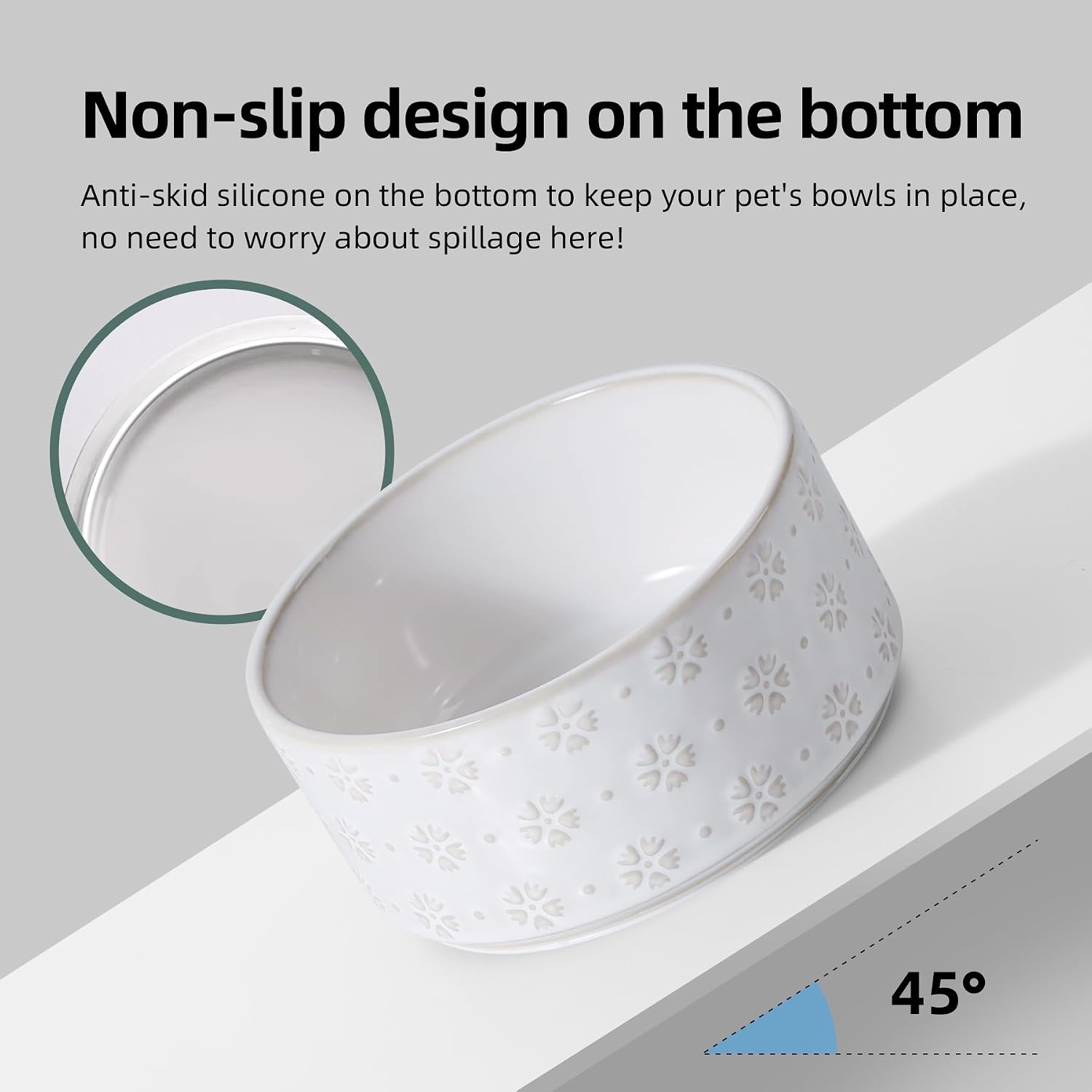 6.1inch Ceramic Raised Double Bowls Set with Acacia Wood Stand  2 Heights Elevated  Food & Water Bowls for Small Breed Dogs  Weighted Dog Dishes  Pet Bowl(27oz  Arctic White)