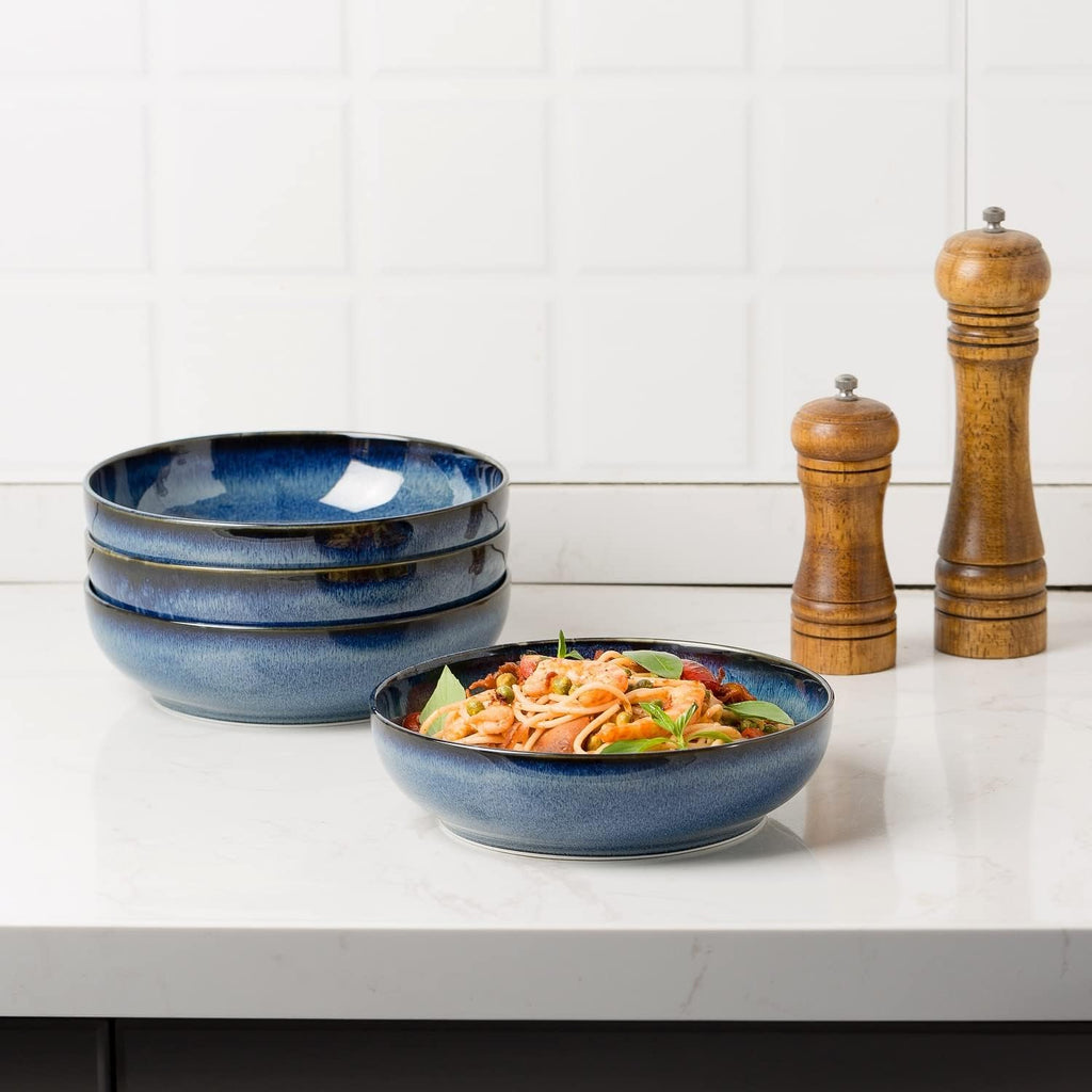 30oz Ceramic bowls set of 4-8" serving bowls for Kitchen Pasta Salad-Dishwasher & Microwave Safe Perfect for Housewarming  Thanksgiving  Christmas-Royal Blue