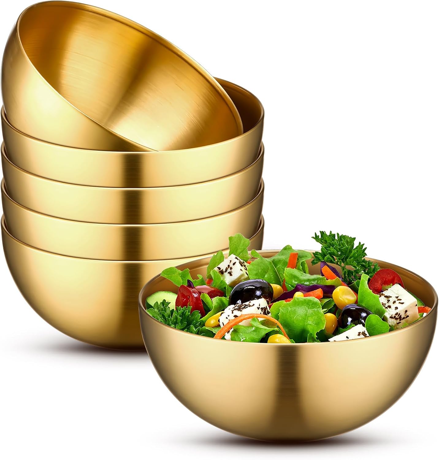 Nuogo 6 Pcs Gold Mixing Bowls Stainless Steel Mixing Bowl Decorative Gold Esthetician Bowls Metal Serving Bowl for Facial Cereal Rice Noddle Fruit Kitchen Party Cooking Baking Prepping(7.9 Inches)