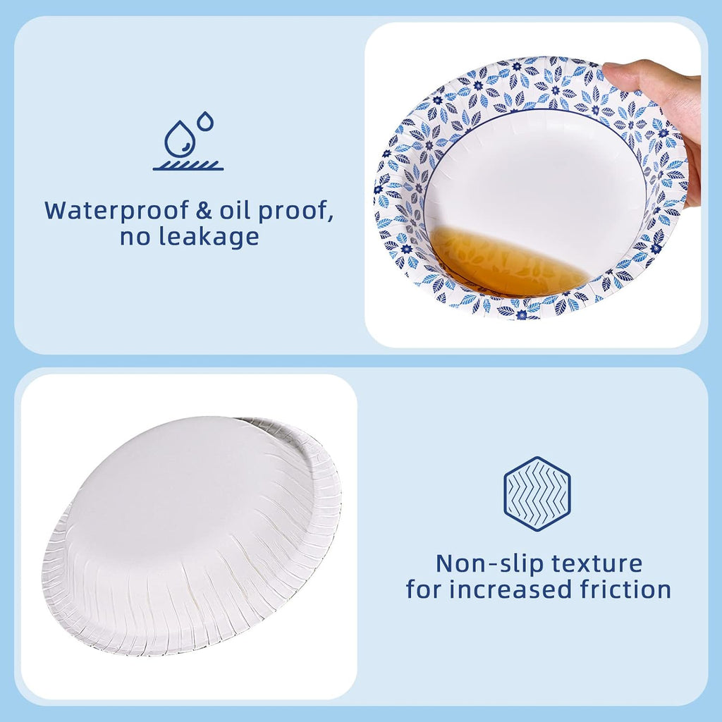 JOLLY CHEF 160 Count Paper Bowls 20 oz Soak Proof  Heavy Duty Printed Disposable Bowls Bulk for Dinner or Lunch