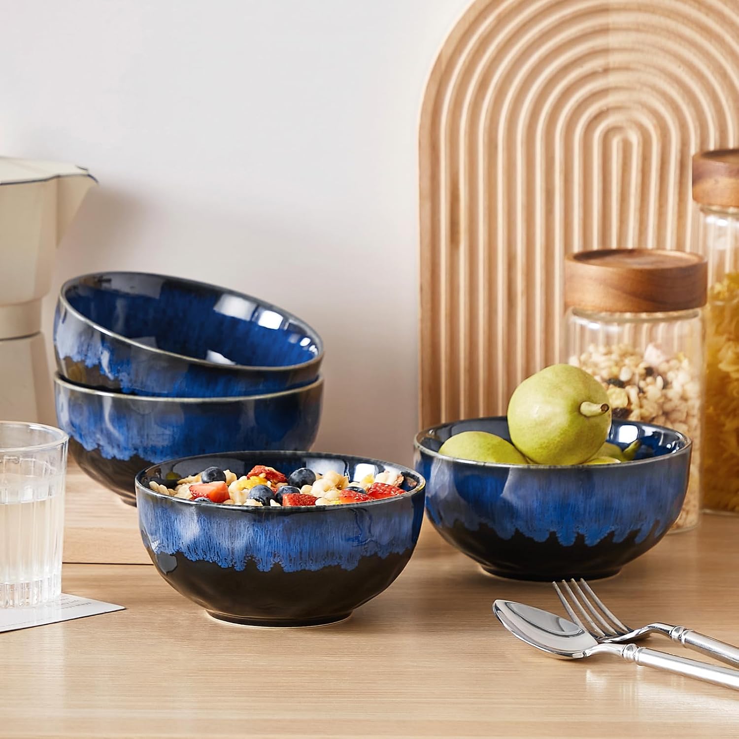 vancasso Starry 24oz Bowls for Soup  Ceramic Soup Bowls Set of 4  Blue Cereal Bowls Set for Kitchen  Salad Bowls Set  Pasta Oatmeal Bowls  Lead-free  Dishwasher & Microwave Oven Safe  Blue