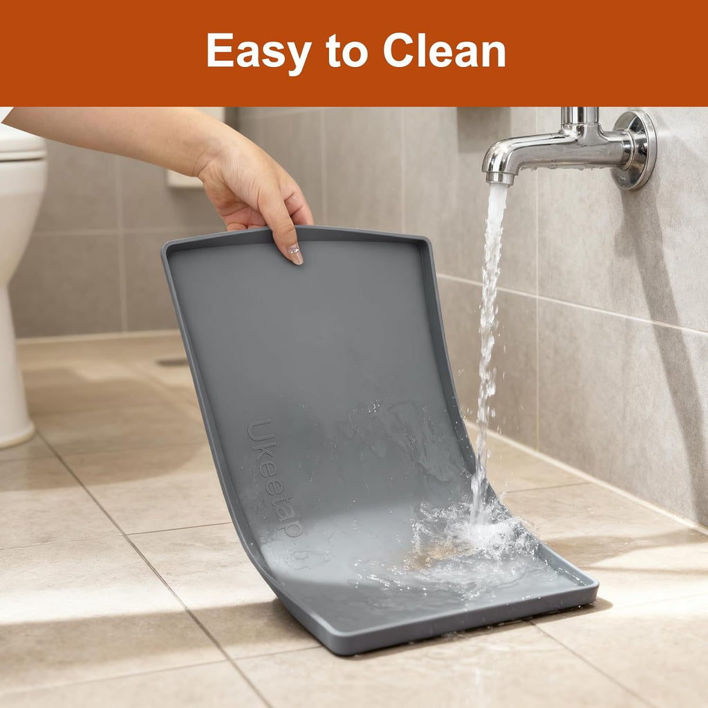 19” x 12” Extra Thick Waterproof Silicone Mat with Raised Edge  BPA Free Non-Slip Dog & Cat Food Mat  Feeding Mat for Food and Water Bowls  Spill Proof Mat to Protect Floors  Gray