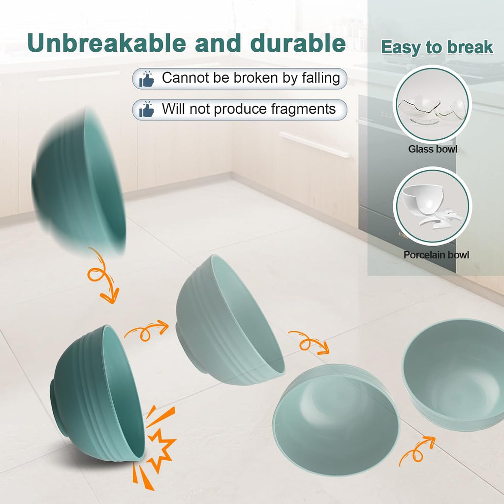 12 Pcs Unbreakable Cereal Bowls Set  26 Oz Wheat Straw Bowls Set  Microwave & Dishwasher Safe Rice Bowls for Kitchen  Reusable Plastic Bowls for Soup  Salad and Snack  BPA Free  Multicolor