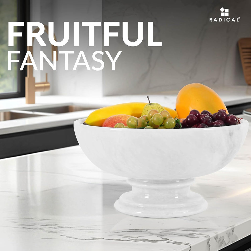Radicaln Marble Fruit Bowl For Kitchen Counter White 10" Inch Handmade Fruit Dish  Decorative Bowls For Entryway Table  Modern Candy Bowl For Kitchen Storage