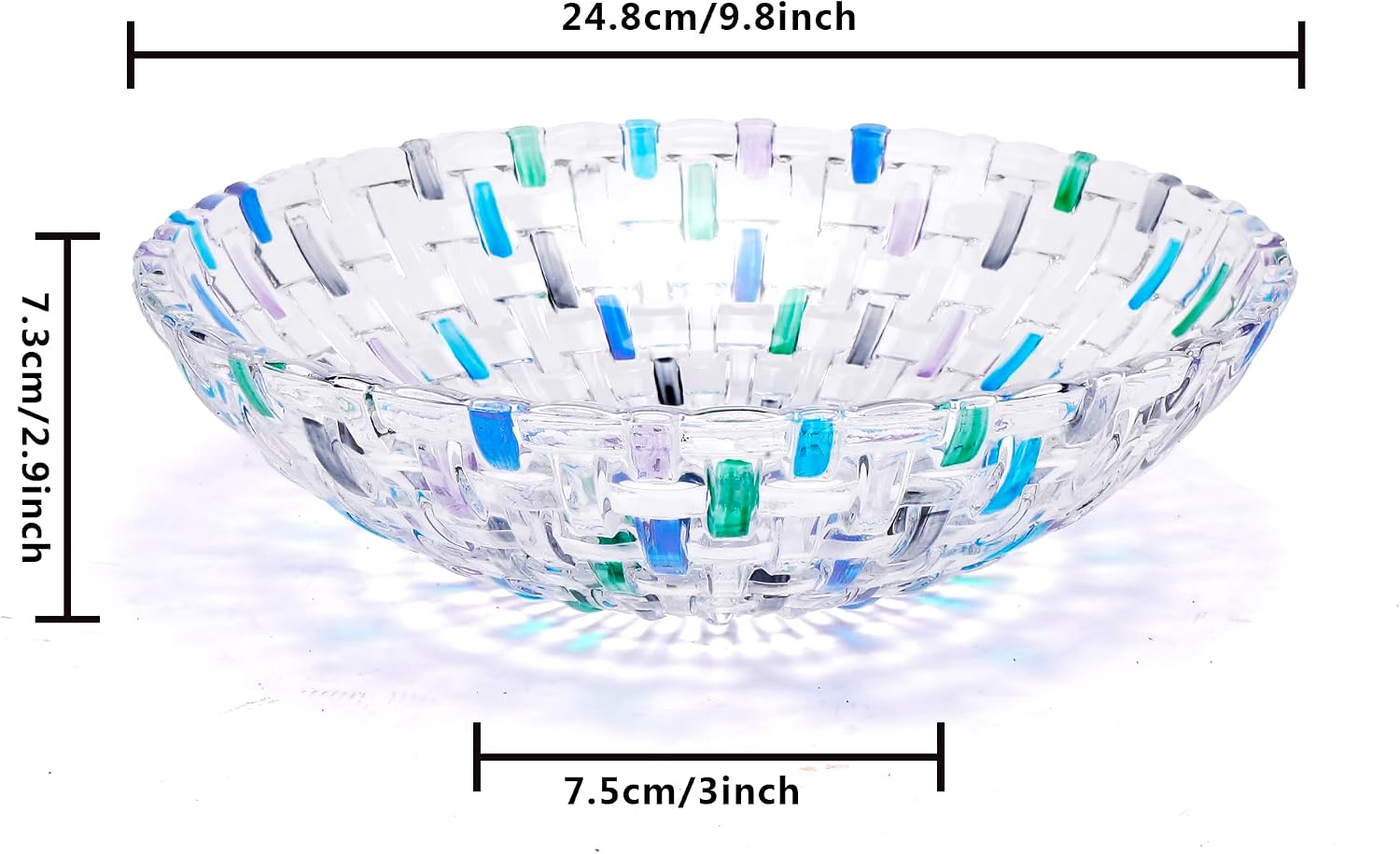 MAGCOLOR Hand Painted Blue Woven Glass Crystal Salad & Fruit Bowl Decoration Centerpiece For Home Office Wedding Decor  Fruit  Snack  Dessert  Server (Blue)