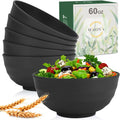 Wrova Wheat Straw Bowls Set 60 OZ Unbreakable Large Cereal Bowls Set of 6 Microwave and Dishwasher Safe Bowls Big Bowls for Camping and Picnic BPA Free Soup Bowl for Serving Oatmeal and Salad. Black
