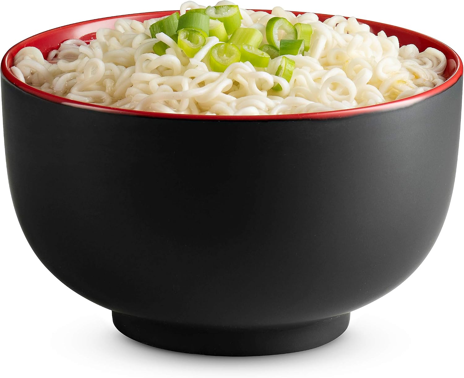 KooK Ramen Bowl  Japanese Bowls  Noodle Bowls  Large Soup Bowl  Ceramic  Large Capacity  For Ramen  Pho  Udon  Soba  Microwave and Dishwasher Safe  34 oz  Set of 4 (Black/Red)