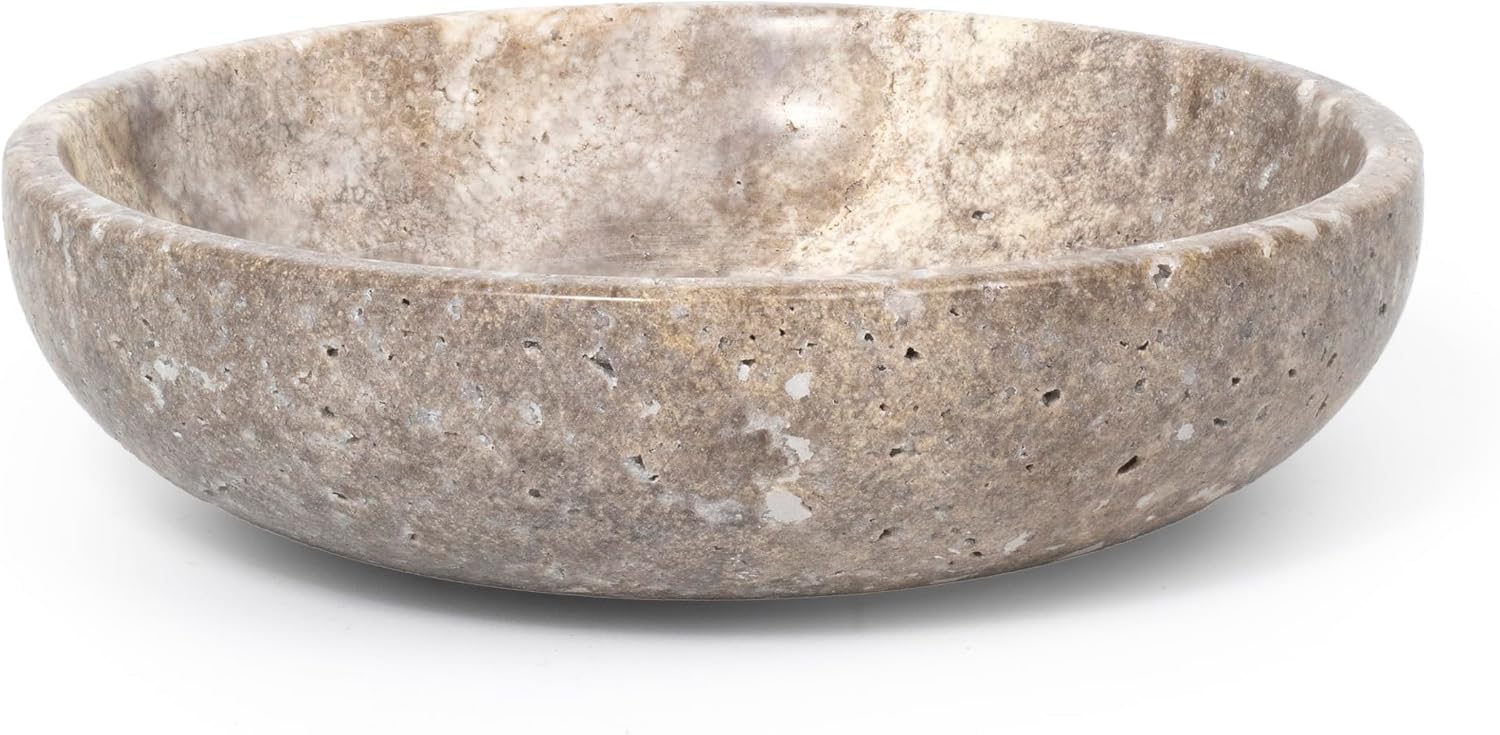 Shelf & Nook Travertine Decorative Bowls for Home Decor. Key Bowl for Entryway Table in a Choice of 3 Colors. (Silver-Gray)