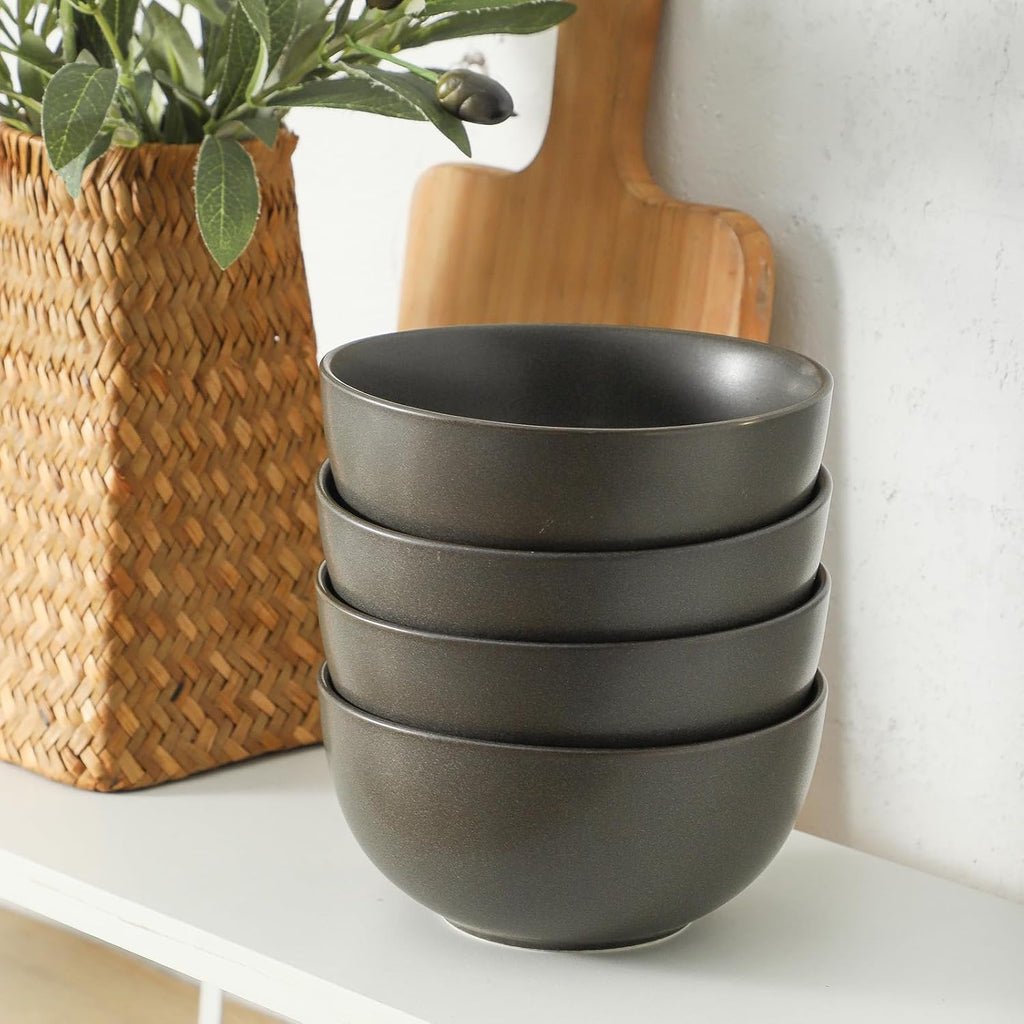 Cereal Bowls  24 oz Soup Bowls Set of 4  Ceramic Bowls Set for Salad  Fruit  Breakfast  Dessert  Stoneware Bowls for Kitchen  Dishwasher & Microwave Safe  Matte Black