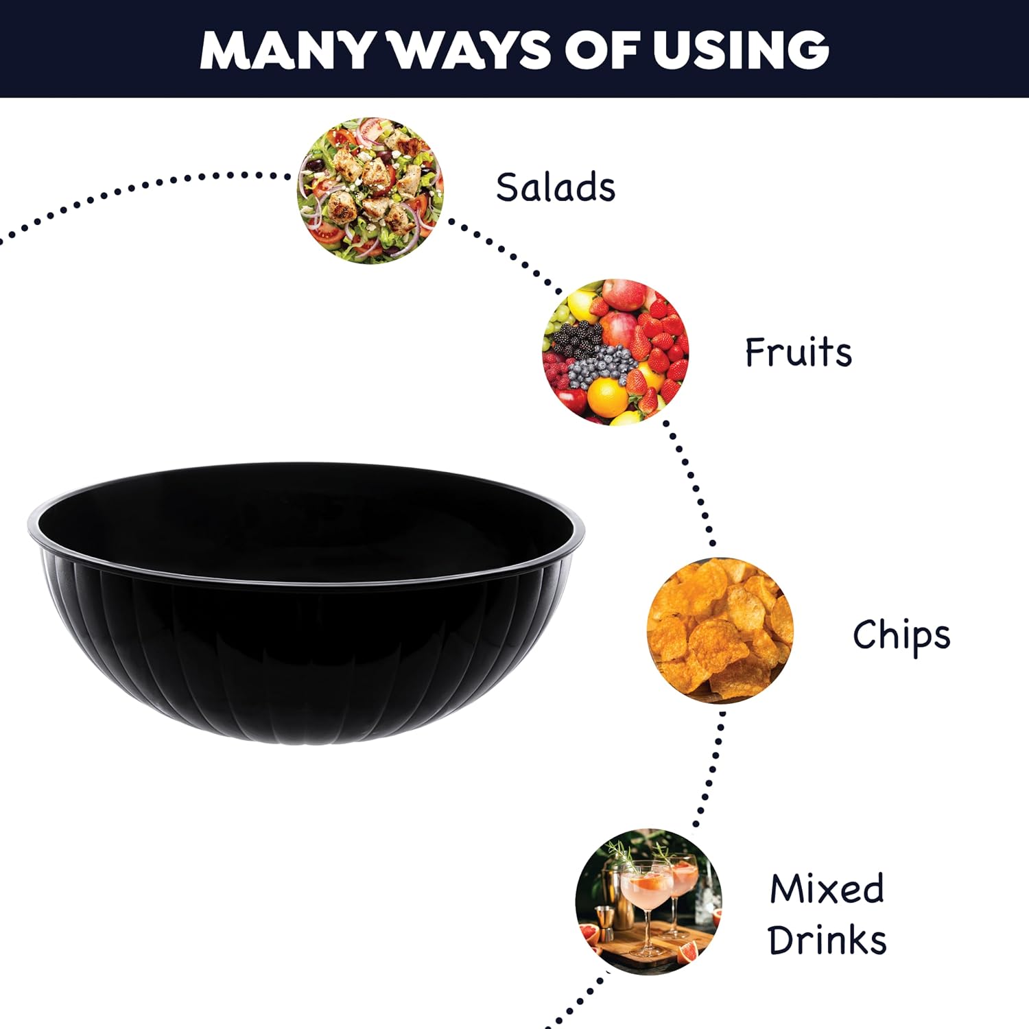 Party Essentials Hard Plastic 192-Ounce Serving Bowl  Black