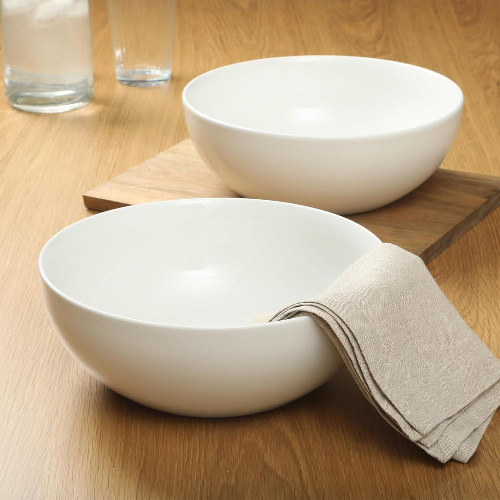 Gibson Home Great Essentials 2 Pack 100 OZ 10" Deep Salad Serving Bowl Set for Kitchen - Porcelain - Dishwasher and Microwave Safe