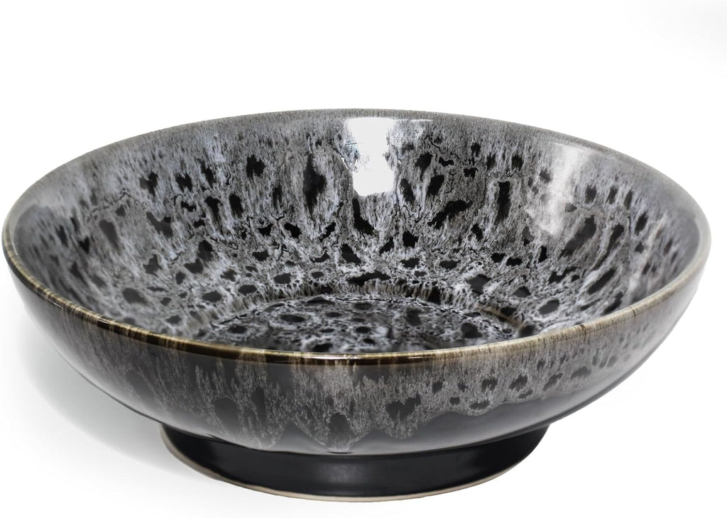 Ceramic Fruit Bowl 10.2" Decorative Bowl  Large Fruit Bowl for Kitchen Counter  Pedestal Bowl  Kitchen Counter Décor  Bread Candy Snacks Organizer(Black Gray)