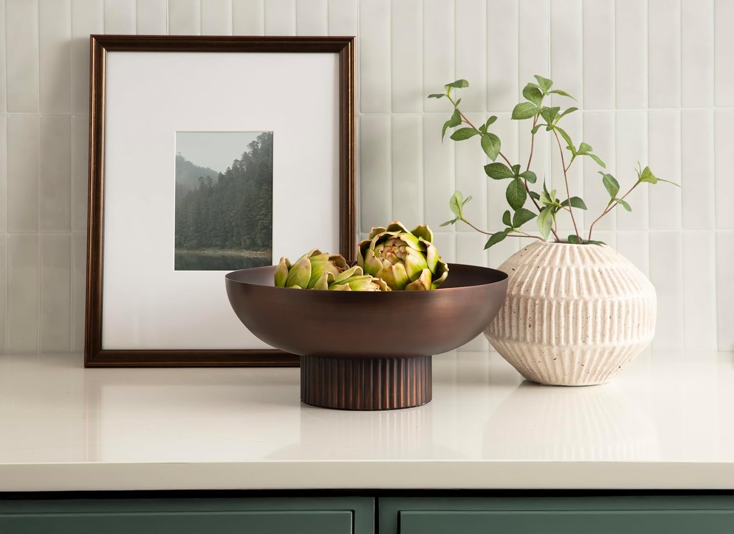 Kate and Laurel Rooks Ribbed Decorative Metal Bowl  12 Inch Diameter  Bronze  Vintage Raised Fruit Bowl for Kitchen Counter or Use as a Key Bowl for an Entryway Table
