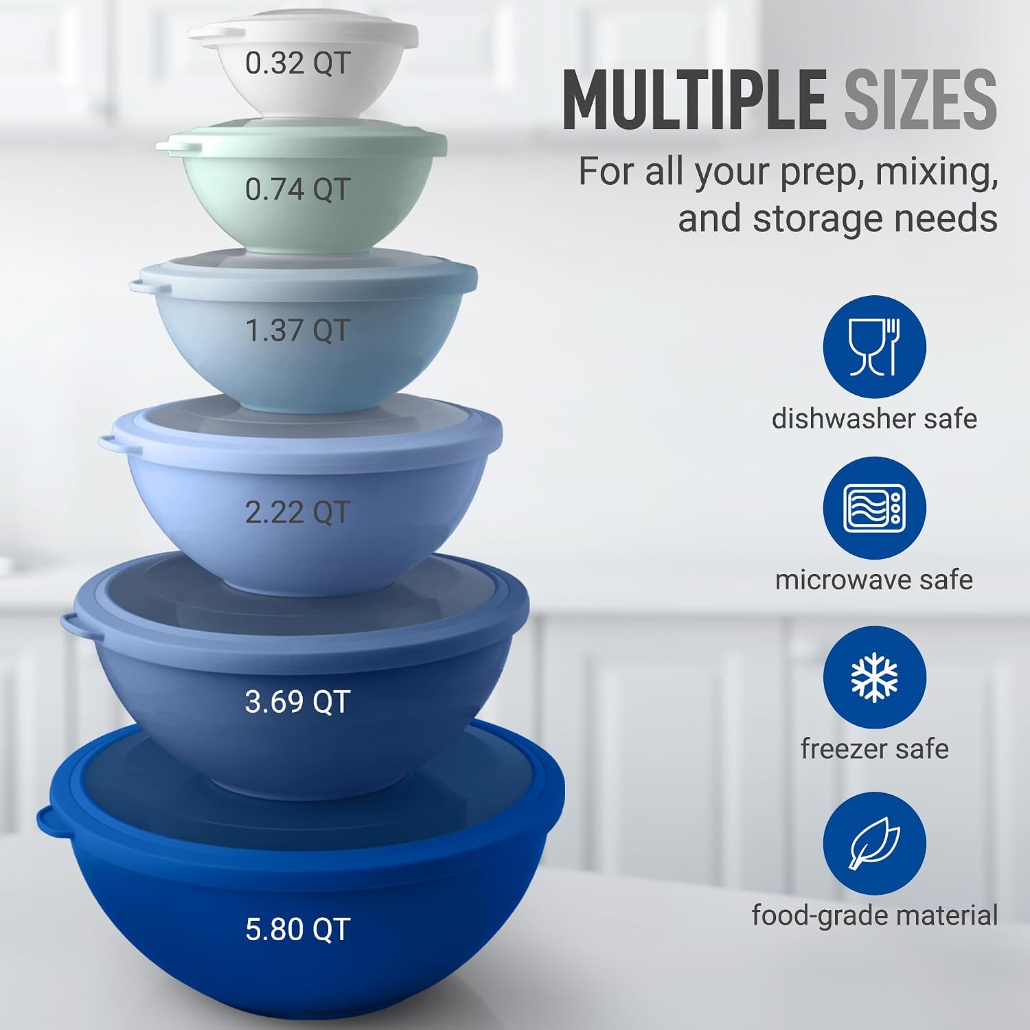 Zulay Kitchen 12 Piece Plastic Mixing Bowls with Leak-Proof Lids Set - Microwave and Freezer Safe Kitchen Mixing Bowls for Preparing  Serving and Storing - Large Nesting Bowls (Blue Ombre)