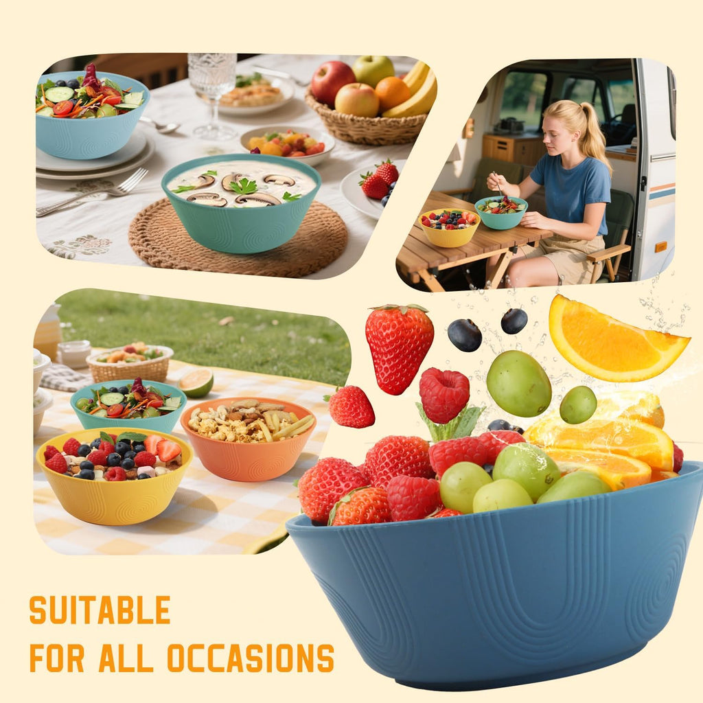 Homienly Unbreakable Cereal Bowls  Wheat Straw Bowl with Textured  36oz Microwave Safe Plastic Bowls for Kitchen  Party  Large Soup Bowls for Popcorn  Ramen  Salad  Dishwasher Safe (Multi 6 PCS)