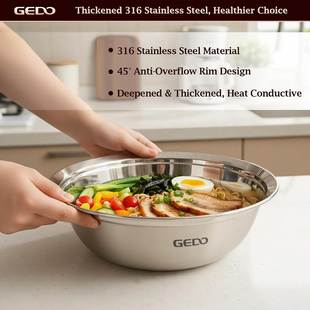 GEDO Stainless Steel 3 Pieces Mixing Bowls Set  316L Grade  Silver  Nesting Design  Professional Kitchen Bowls