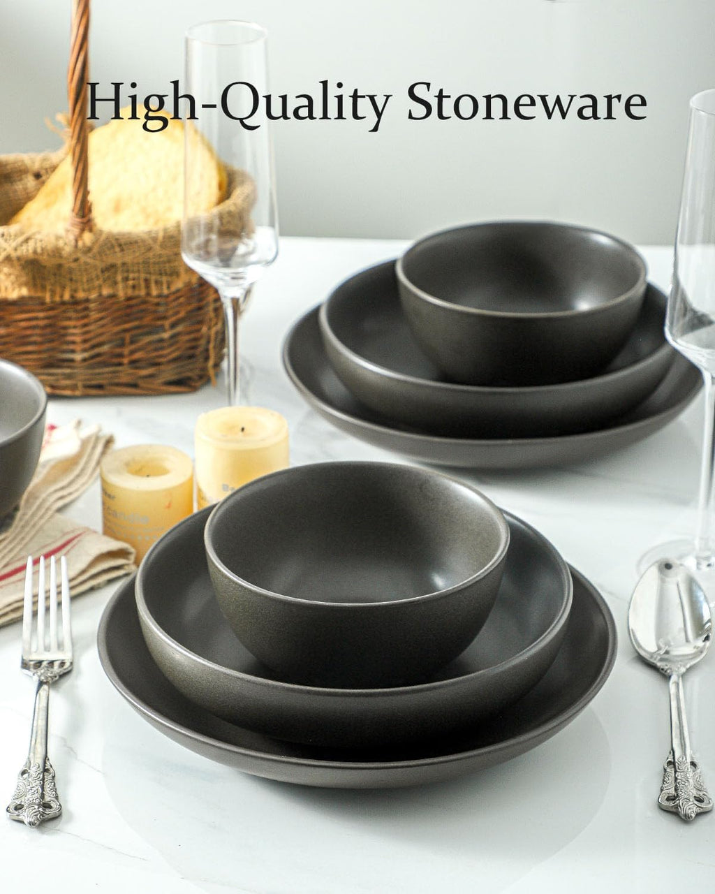 Cereal Bowls  24 oz Soup Bowls Set of 4  Ceramic Bowls Set for Salad  Fruit  Breakfast  Dessert  Stoneware Bowls for Kitchen  Dishwasher & Microwave Safe  Matte Black