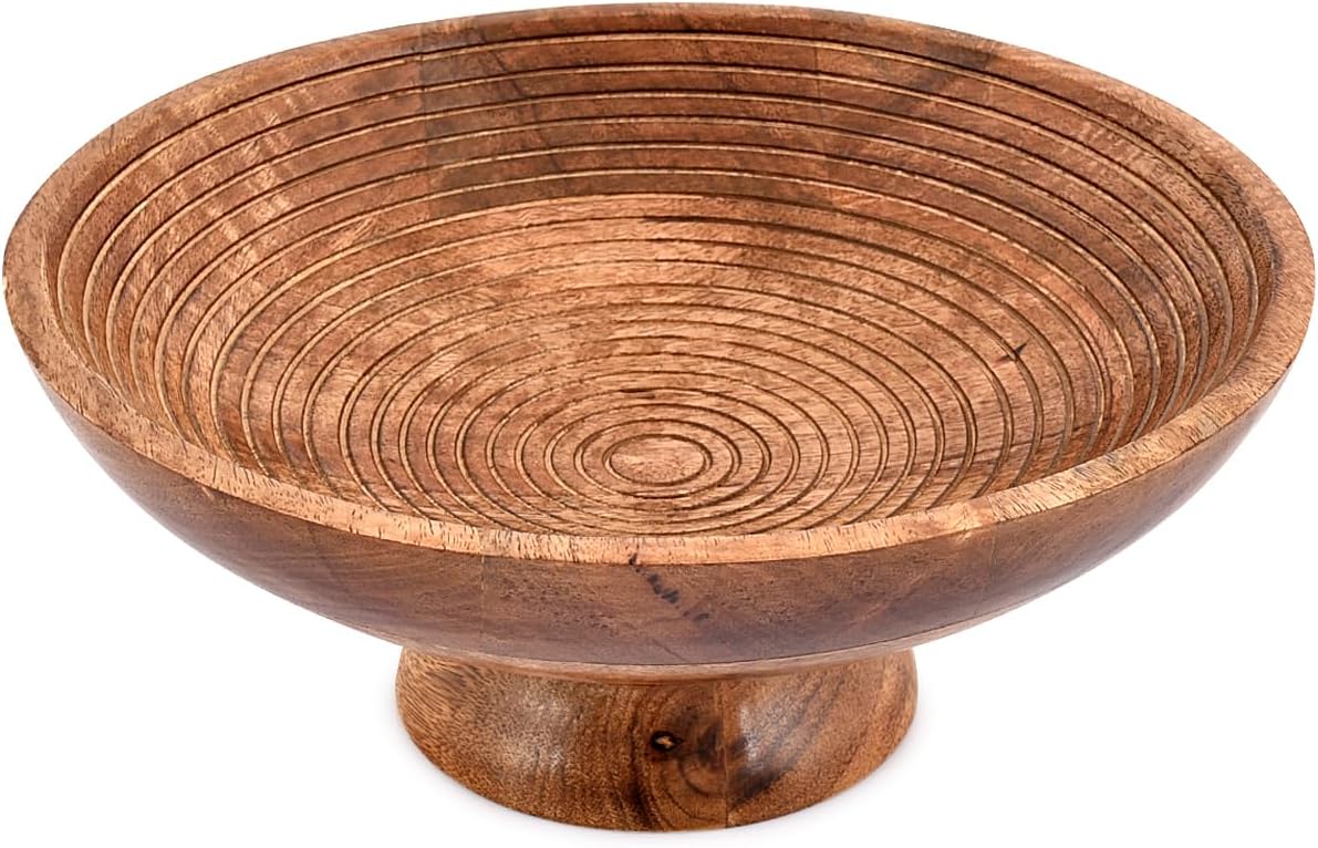 NIRMAN FRUIT BOWL Mango Wood Round Shaped Serving Bowl For Fruit Dessert Platter Tray Dish Kitchen Dining Fruit Dessert Snack (12" x 12" x 5")
