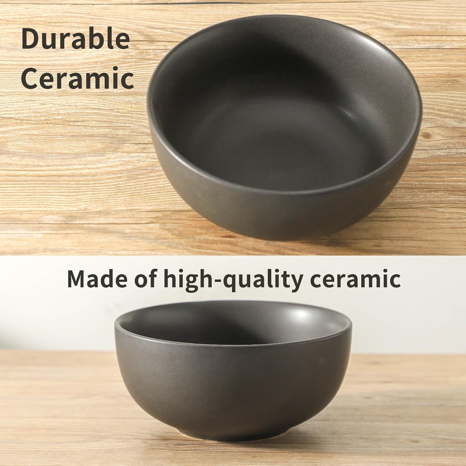 Tikoore Mixing Bowls Ceramic Bowls for Kitchen Black Mixing Bowls Set for Baking Serving Nesting Bowls for Kitchen Cooking Salad Microwave Oven and Dishwasher Safe 24/40/88 oz Set of 3 Matte Black
