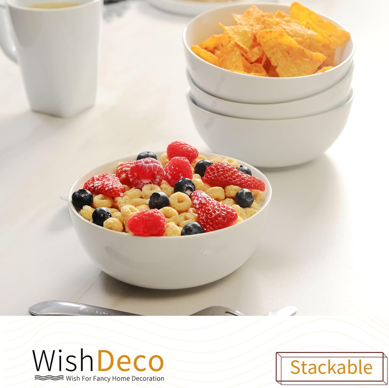 Cereal Bowls Set of 4  White Soup Bowls 20 oz  Ceramic Breakfast Bowl 6 Inch  Kitchen Bowl for Salad  Pasta  Ramen  Oatmeal  Noodle  Rice  Microwave and Dishwasher Safe