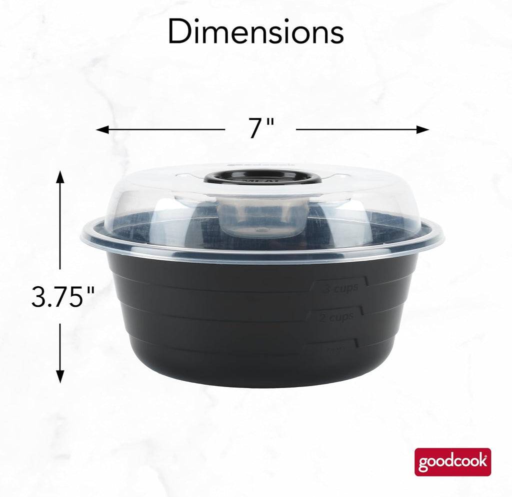 GoodCook 4-Cup Meal Prep Bowls Set with Lids and Dressing Cup  Microwavable Food Storage Containers for Meal Prepping  Set of 10  Black