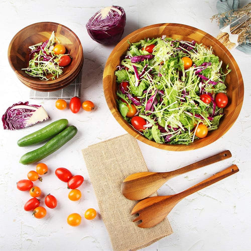AIDEA Salad Bowls  Wooden Salad Bowls Set  Large Acacia Wood Serving Bowl for Fruits  Salad  12.5" Big Salad Bowl with Serving Utensils