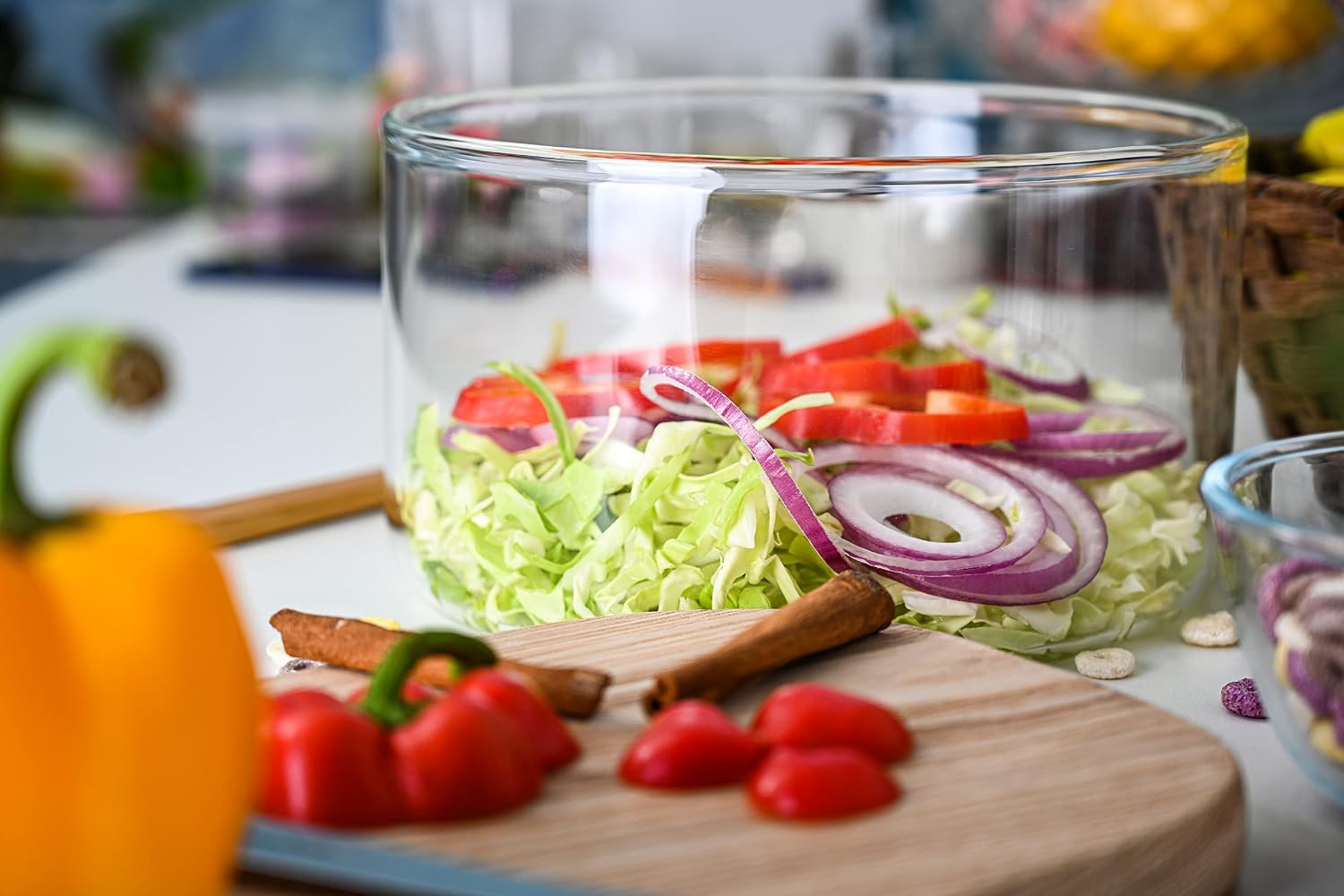 Large Glass Salad Bowl - Microwave & Dishwasher Safe - Centerpiece Serving Bowl - Mixing and Serving Dish - Clear Borosilicate Glass Fruit Bowl and Trifle Bowl  100oz.