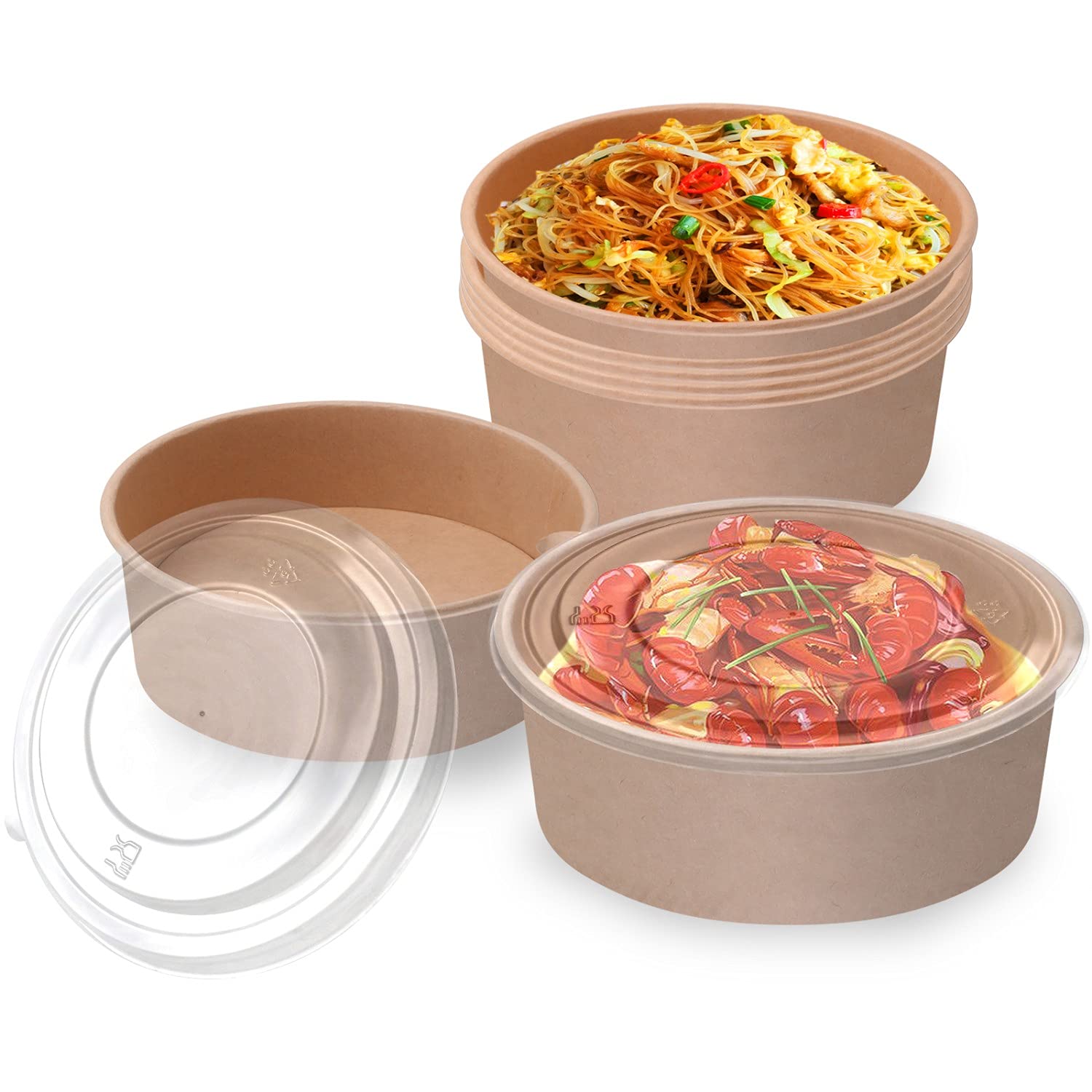 36Oz 50Pcs Large Paper Bowls with Lids  Disposable Soup Serving Bowls Bulk Party Supplies for Hot/Cold Food  Soup (36 OZ)