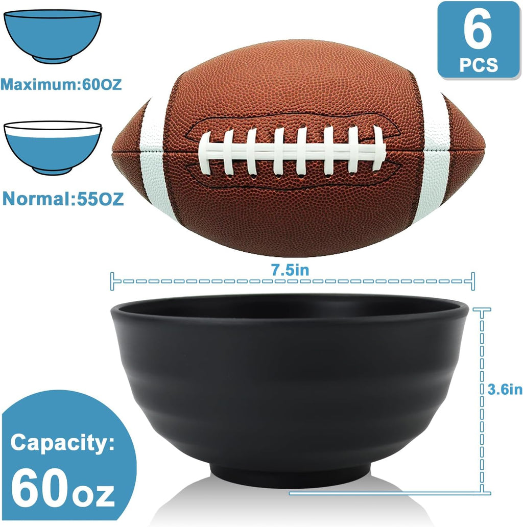 Wheat Straw Bowls Unbreakable Large Salad Bowls 60 OZ Set of 6  Microwave and Dishwasher Safe Large Plastic Bowl  Big Bowl for Eating  Serving Soup  Ramen  Popcorn (Black)