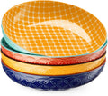 DOWAN 8.5" Vibrant Pasta  Salad & Soup Serving Bowls Set of 4  Embossed Large Porcelain Ceramic  Microwave  Oven & Dishwasher Safe  Bonita Design Perfect for Daily Dining  Family Gatherings  Party