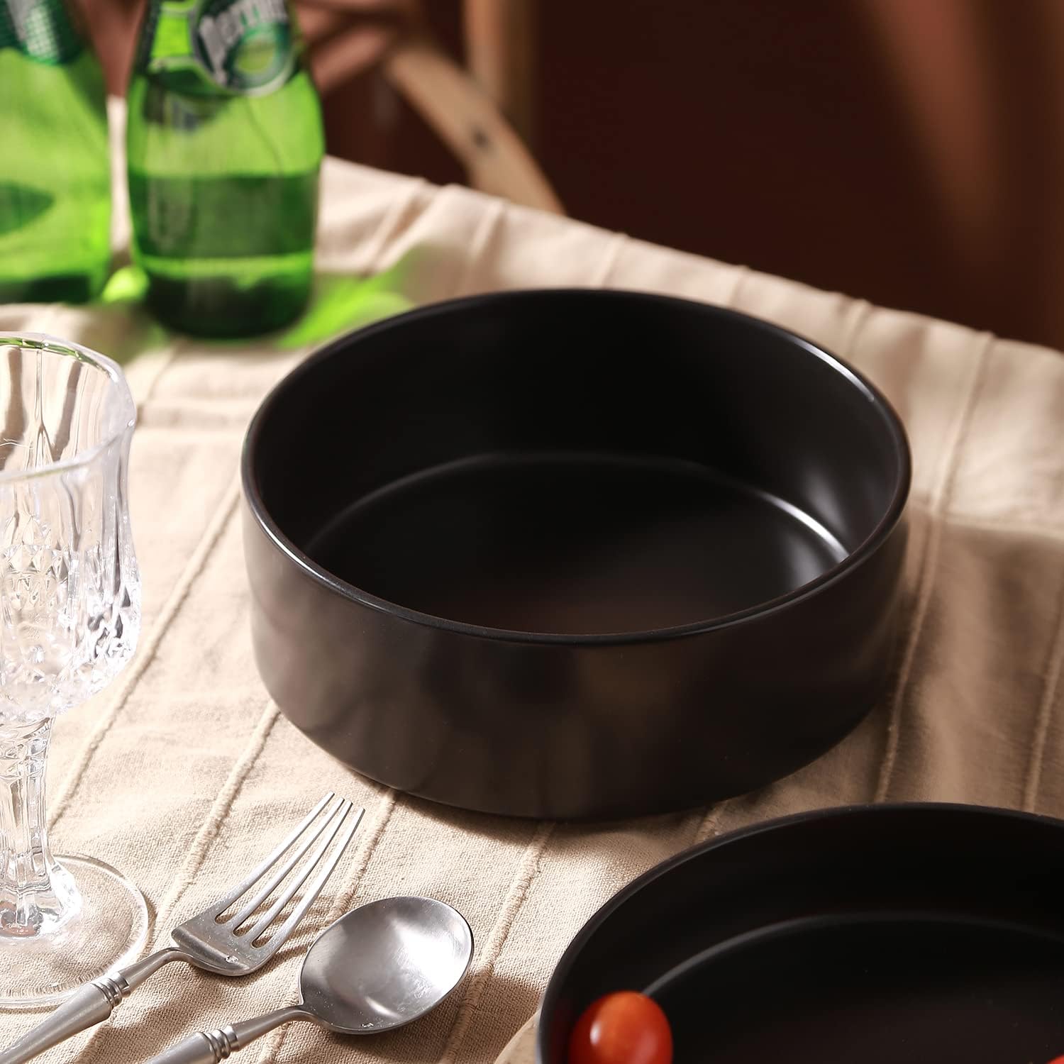 Stone Lain Celina Stoneware 2-Piece Serving Bowl Set  Black Bowls  Minimalist Dinnerware  Dish Set  Tall Rim  Microwave & Dishwasher Safe  Casual Tableware