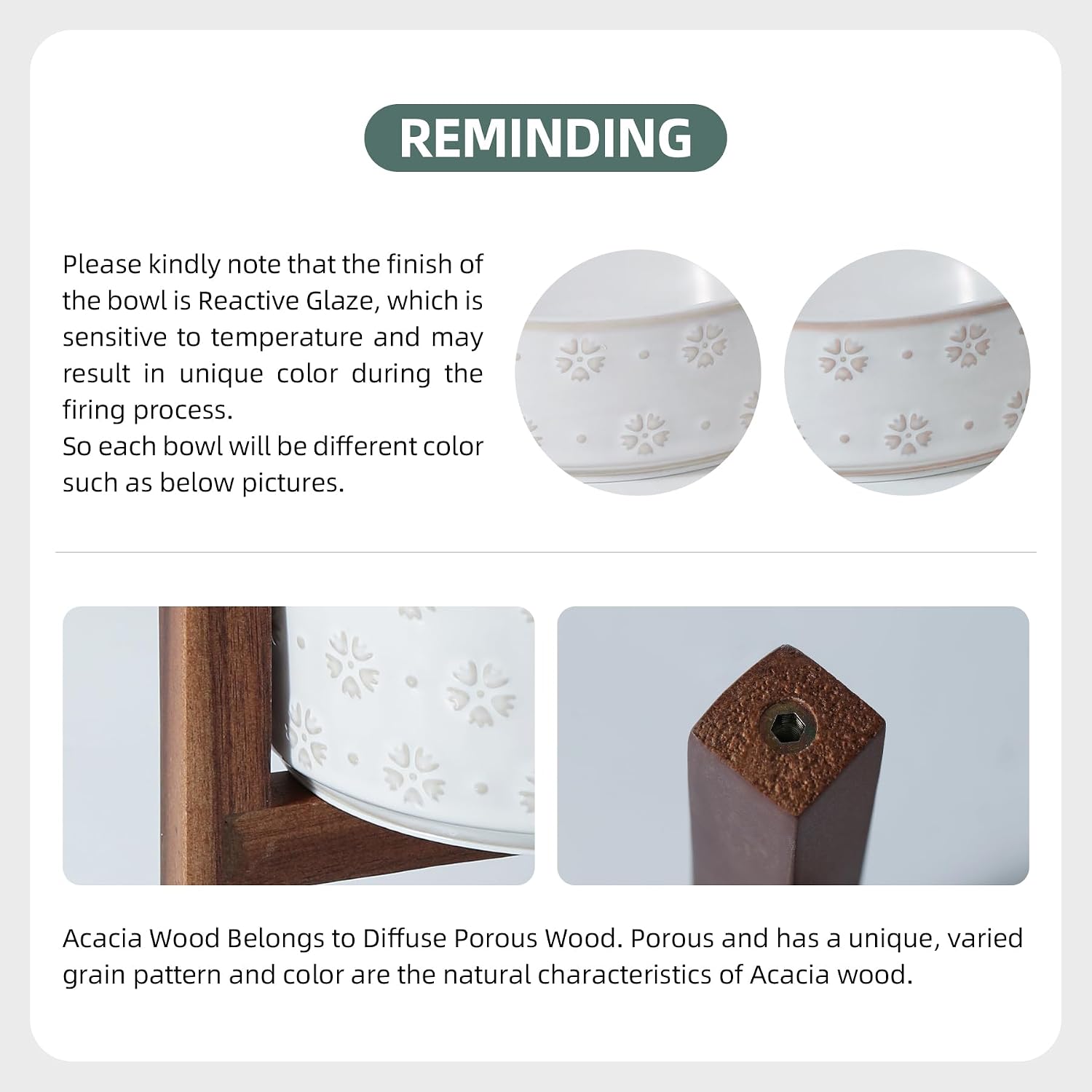 6.1inch Ceramic Raised Double Bowls Set with Acacia Wood Stand  2 Heights Elevated  Food & Water Bowls for Small Breed Dogs  Weighted Dog Dishes  Pet Bowl(27oz  Arctic White)
