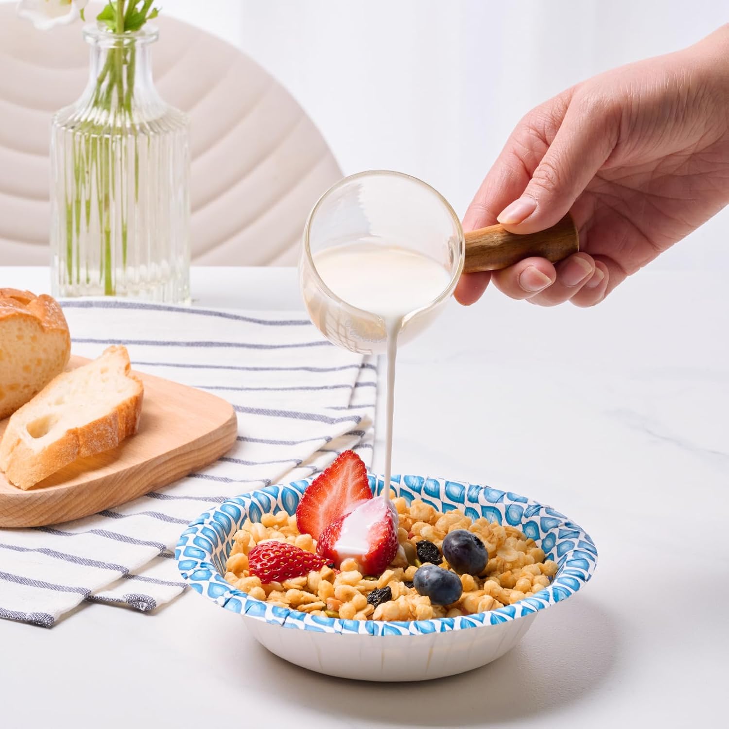 MUCHII 12 Oz Paper Bowls 200 Counts Disposable Bowls  Printed Soak Proof Small Bowls for Breakfast  Lunch  and Dinner Meals