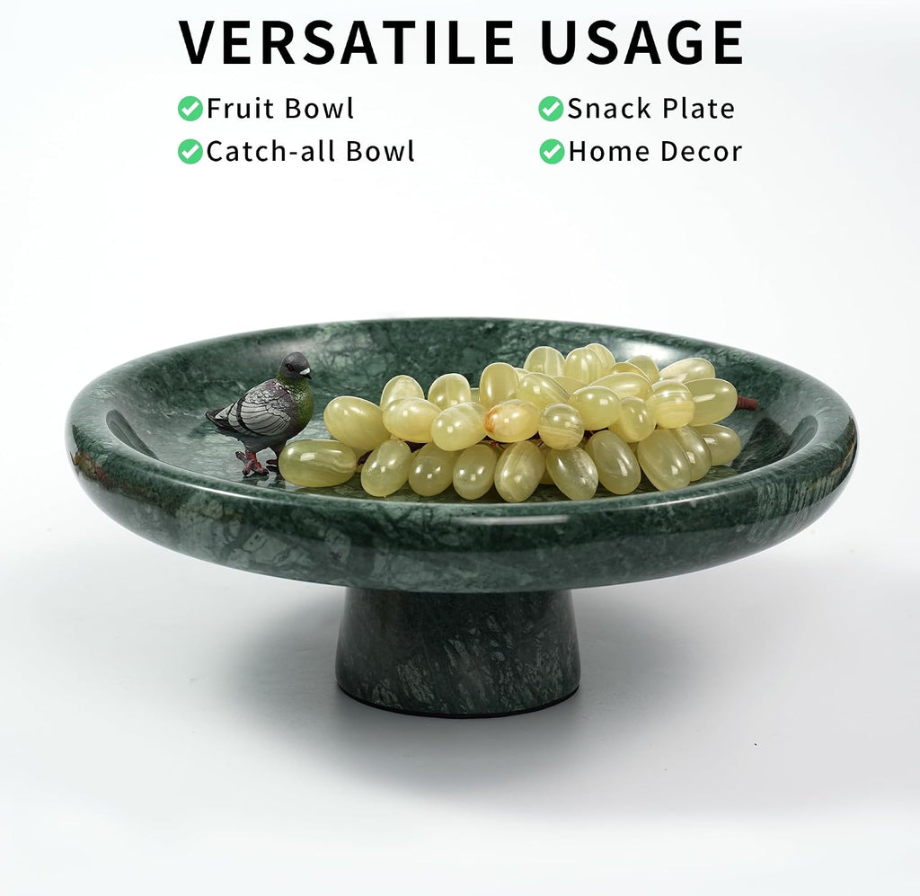 Marble Fruit Bowl for Kitchen - 9.9" Green Decorative Stone Pedestal Bowls for Home Decor  Footed Fruits Holder For Dining Table Counter Organization