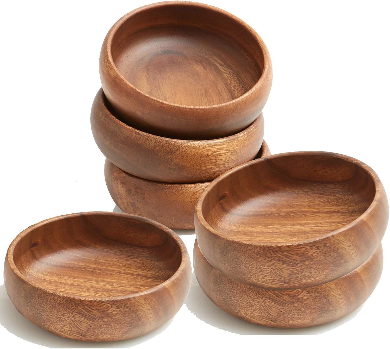 Woodard & Charles Acacia Wood Snack Serving Bowl  6" x 2" (Set of 6)
